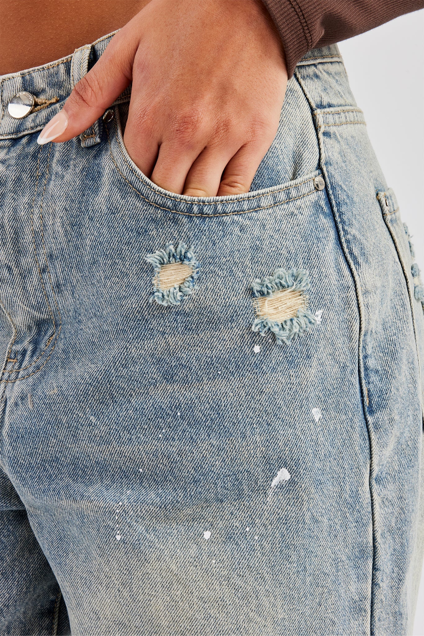 Distressed Paint Splatter Baggy Jean - Antique Wash - Image 4