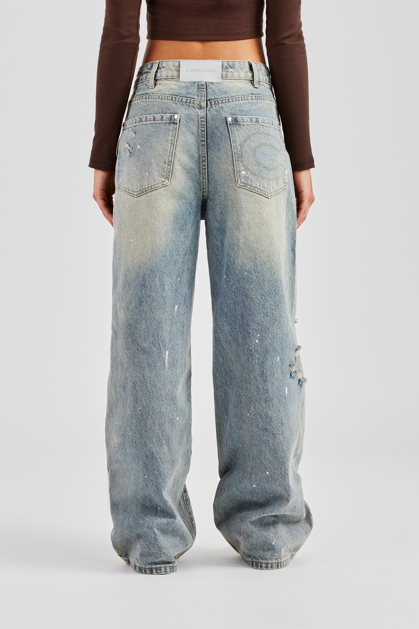 Distressed Paint Splatter Baggy Jean - Antique Wash - Image 5