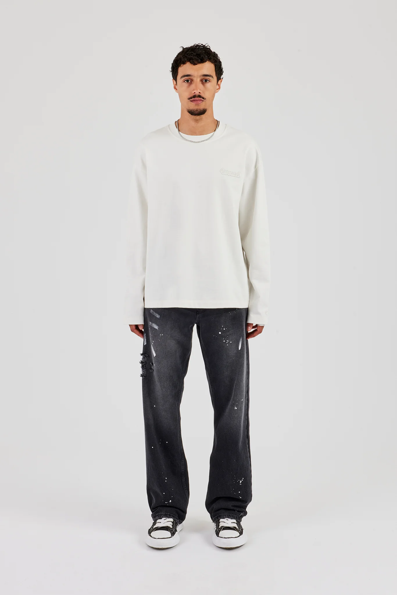 Distressed Paint Splatter Relaxed Jean - Washed Black - Image 2