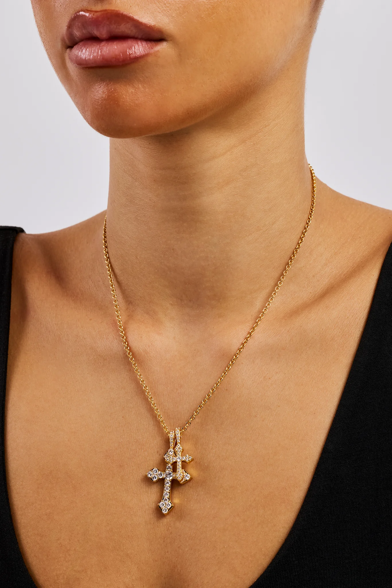 Double Celtic Cross Iced Necklace - 25mm - Gold - Image 2