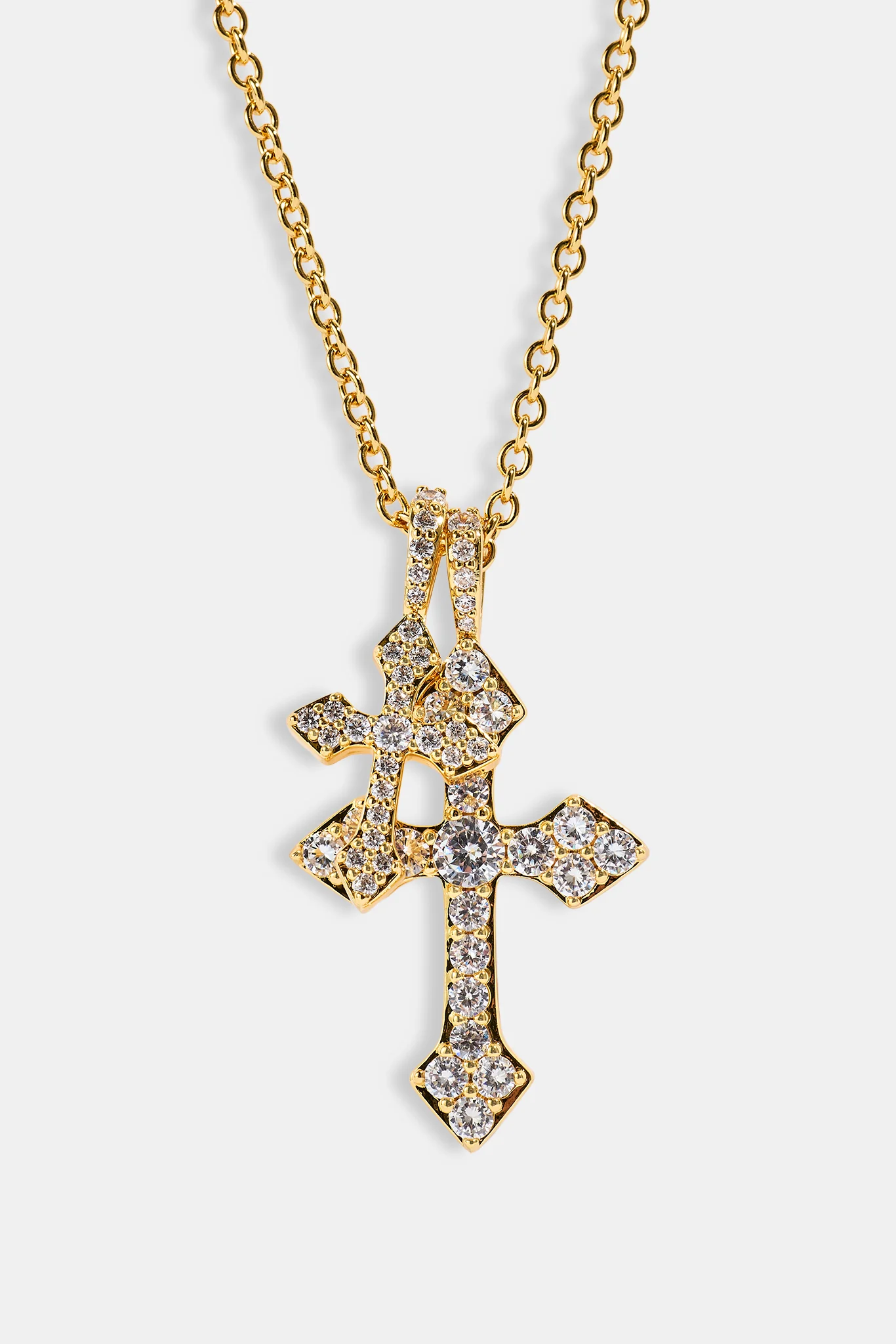 Double Celtic Cross Iced Necklace - 25mm - Gold - Image 3