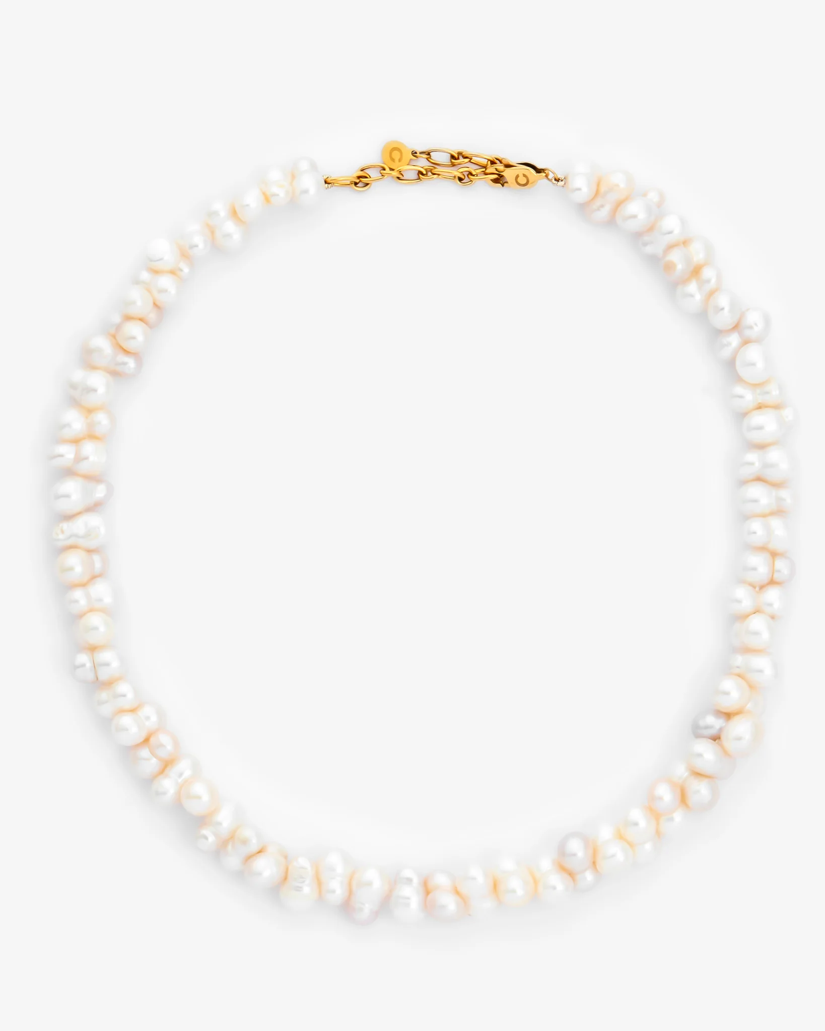 Double Cluster Pearl Necklace - Gold - Image 2