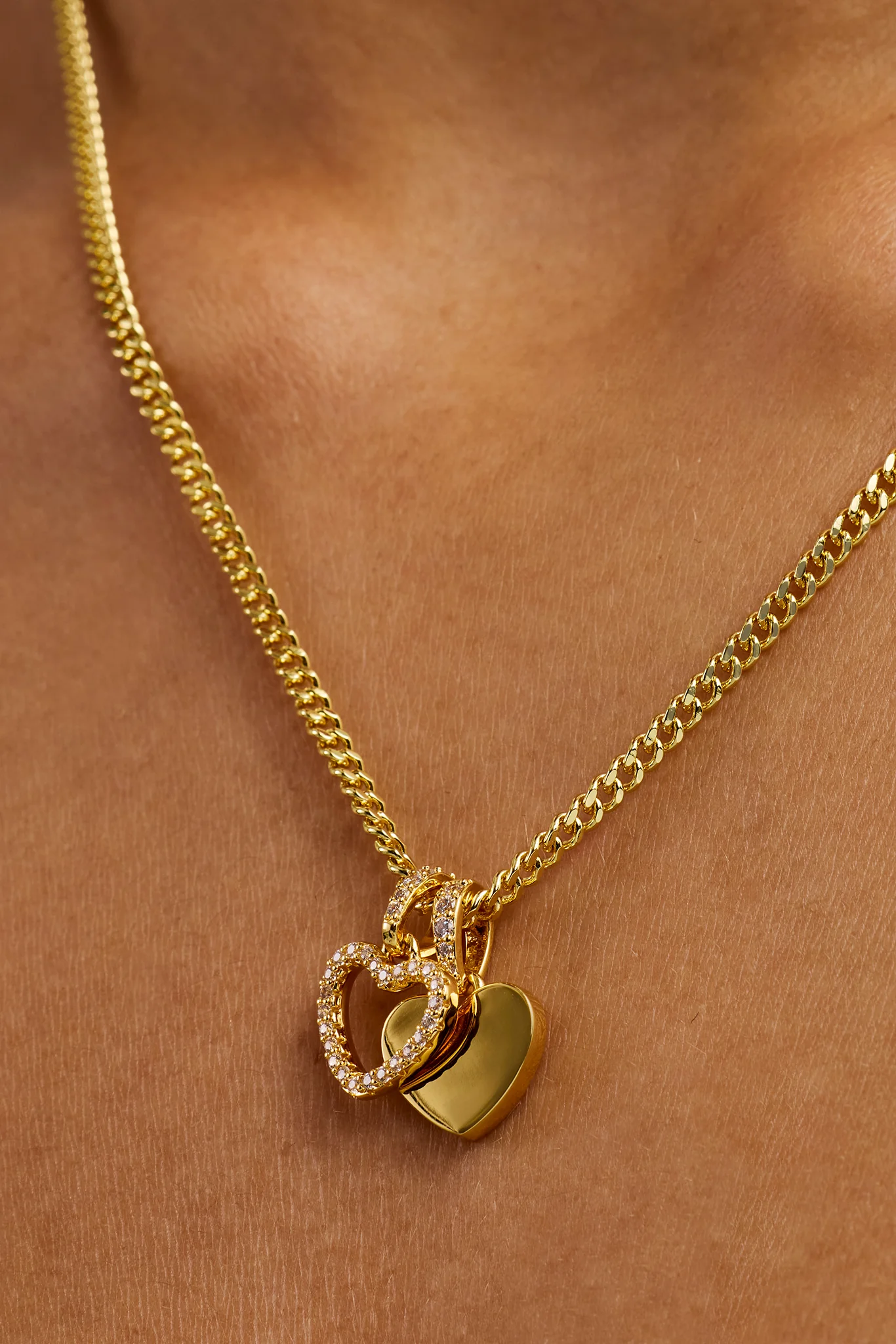 Double Layer Heart Necklace - 10mm - Gold - Image 2