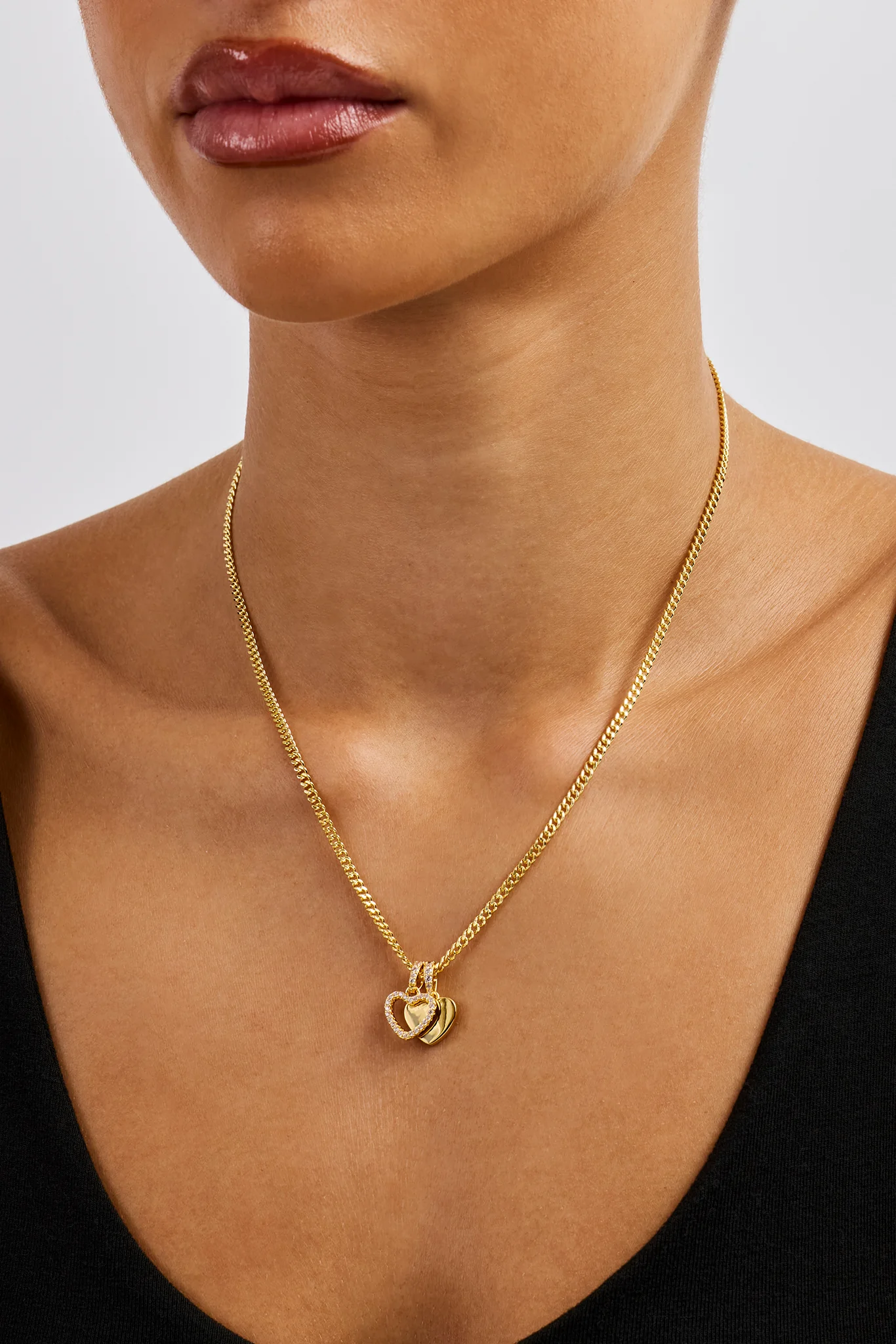 Double Layer Heart Necklace - 10mm - Gold - Image 4