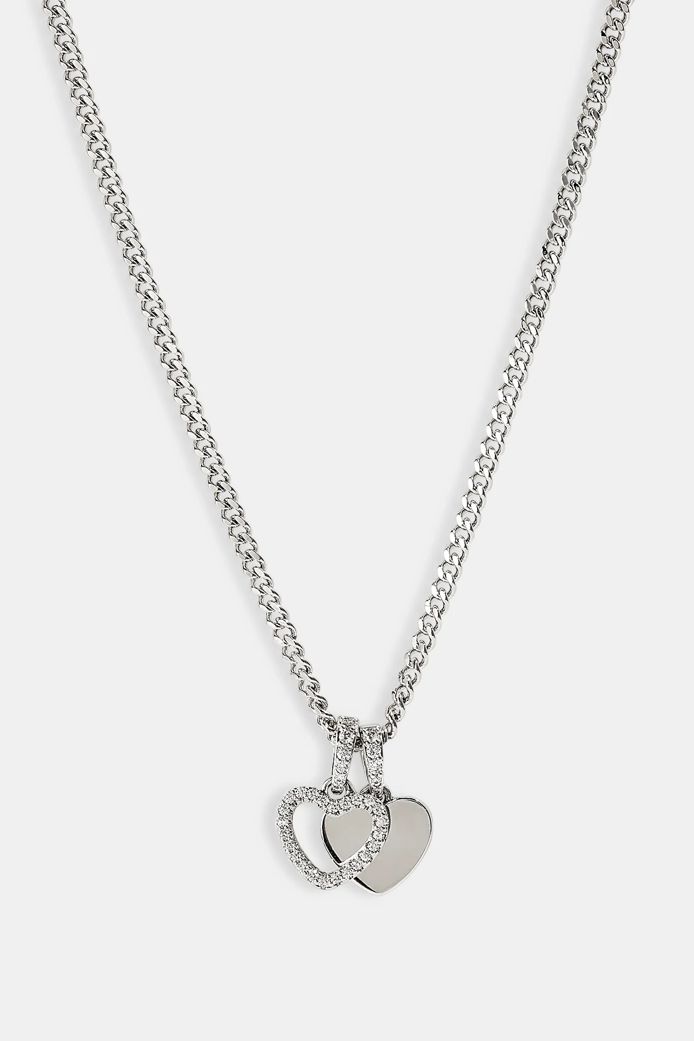 Double Layer Heart Necklace - 10mm - White