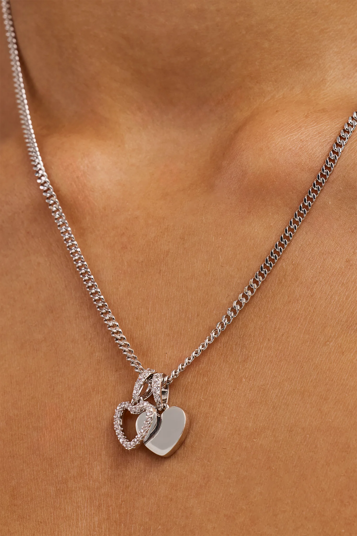 Double Layer Heart Necklace - 10mm - White - Image 2