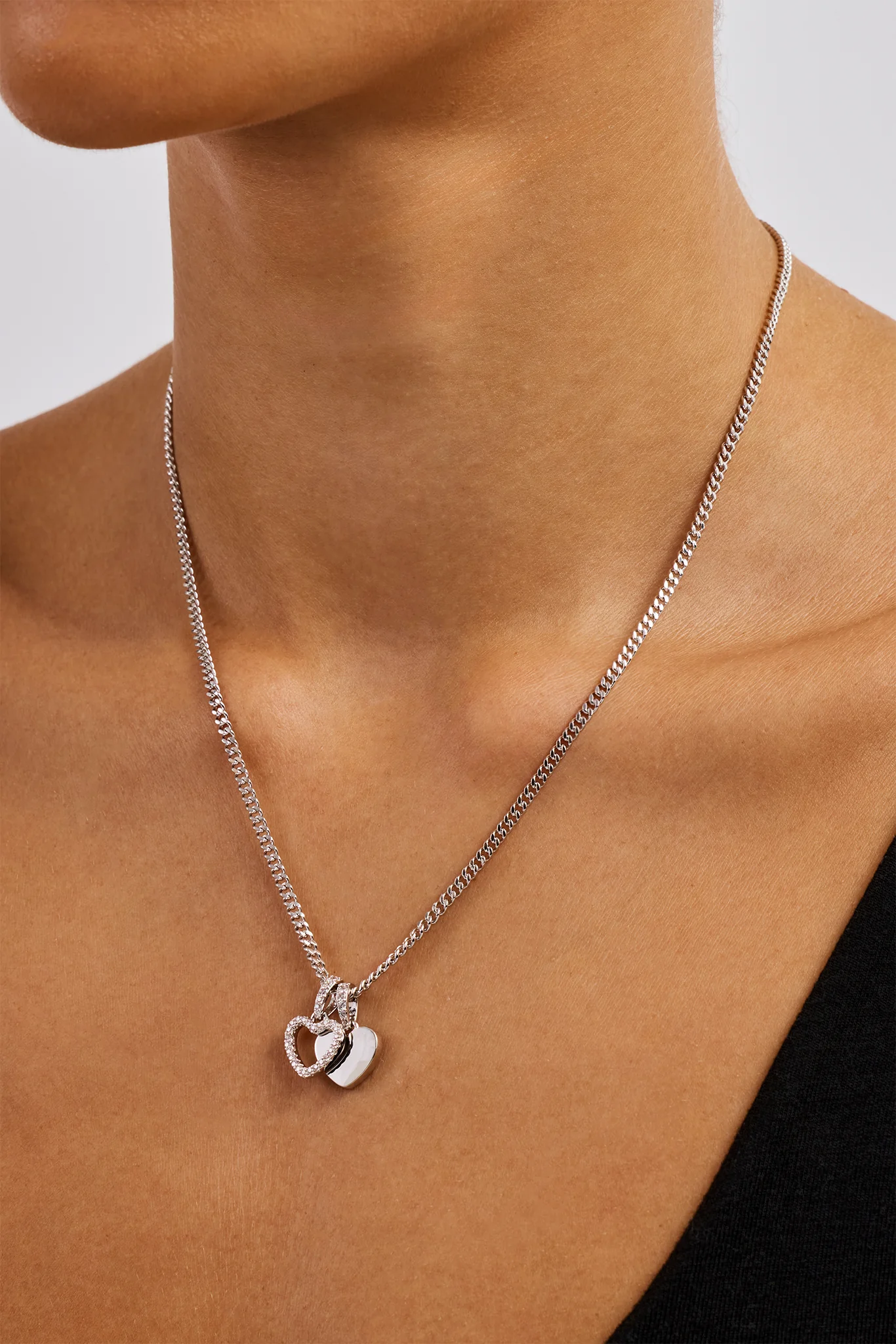 Double Layer Heart Necklace - 10mm - White - Image 3