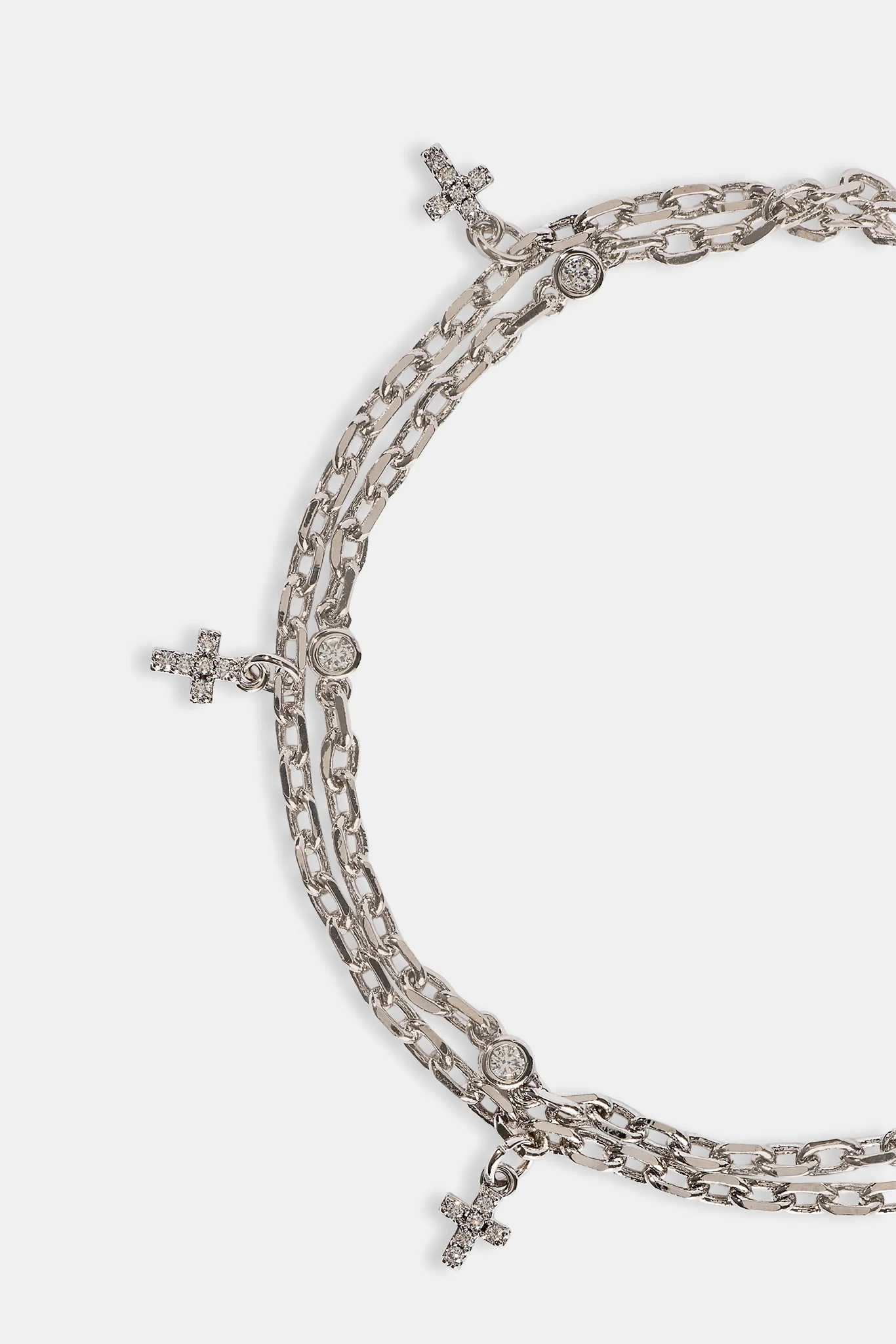 Double Layer Iced Cross Bracelet - 5mm - White - Image 3