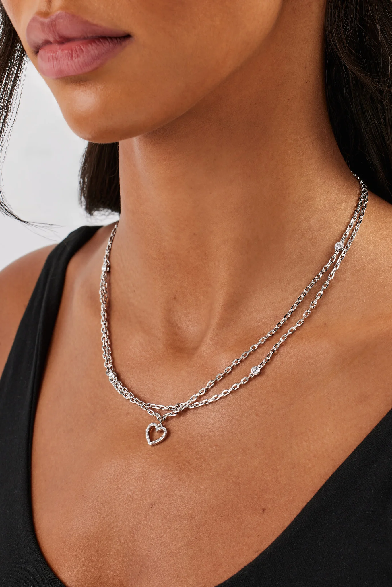 Double Layer Iced & Heart Rolo Necklace - 12mm - Image 2