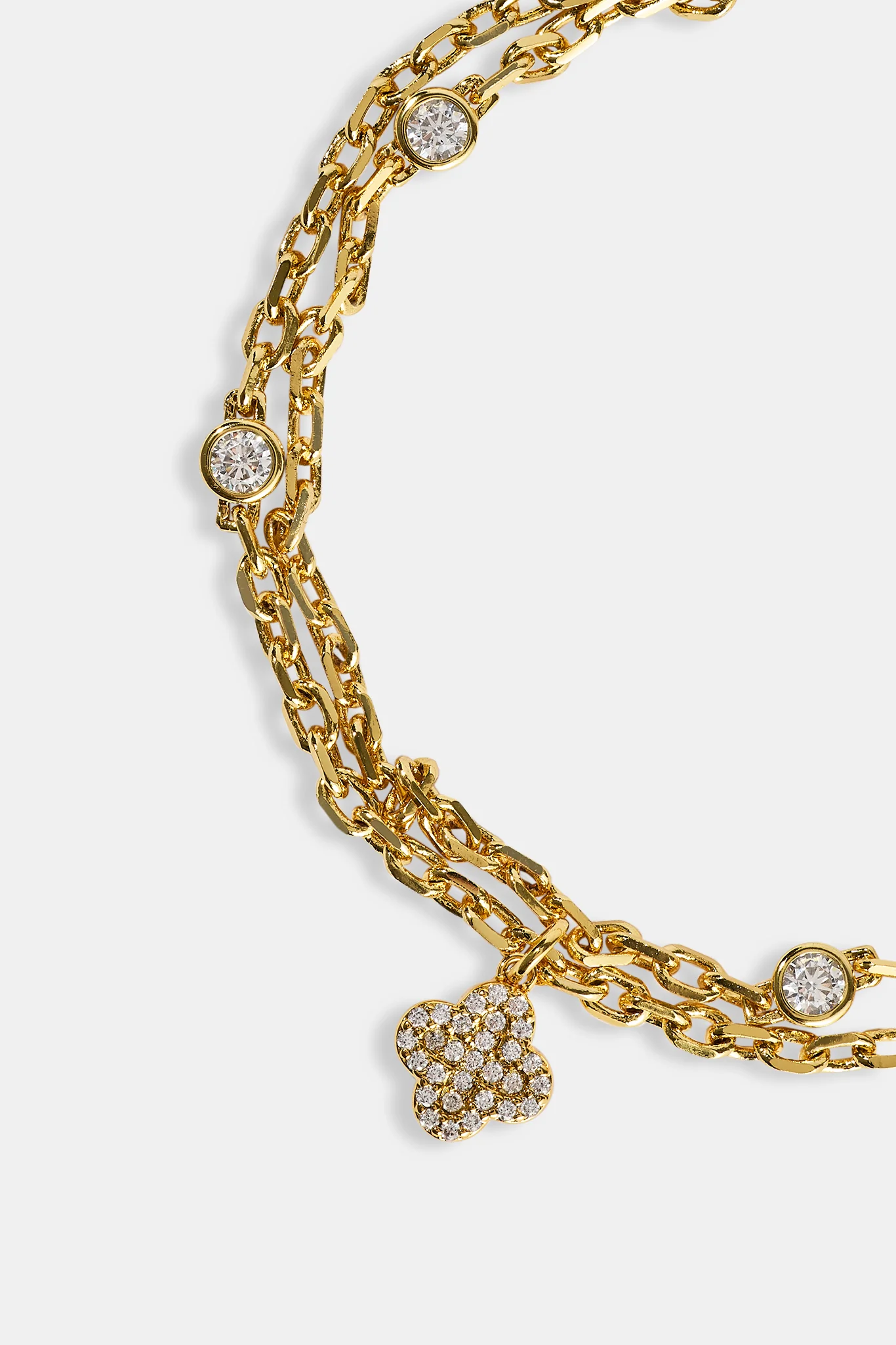 Double Layer Iced & Motif Rolo Bracelet - 10mm - Gold - Image 3