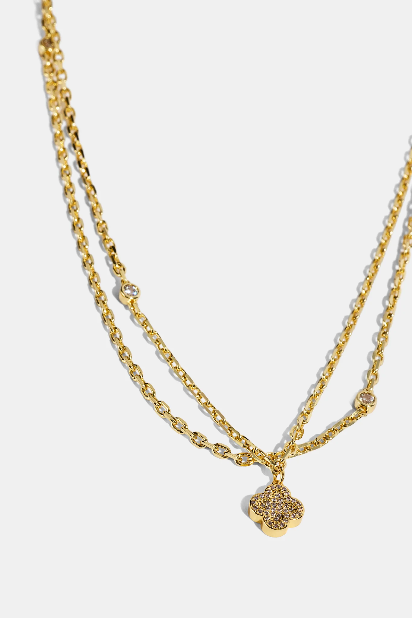 Double Layer Iced & Motif Rolo Necklace - 15mm - Gold - Image 2