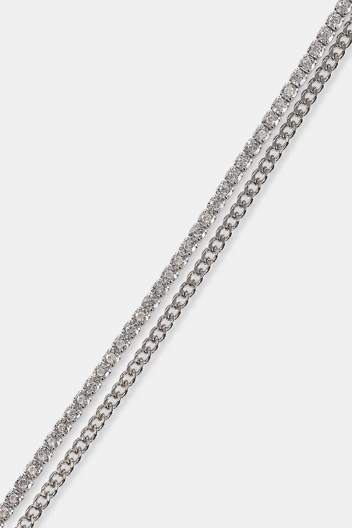 Double Layer Micro Tennis & Cuban Bracelet - 2.5mm - White - Image 2