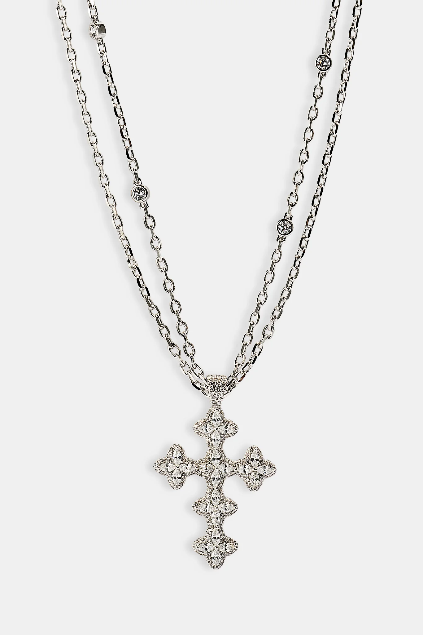Double Layer Rolo Cross Necklace - 2mm - Image 3