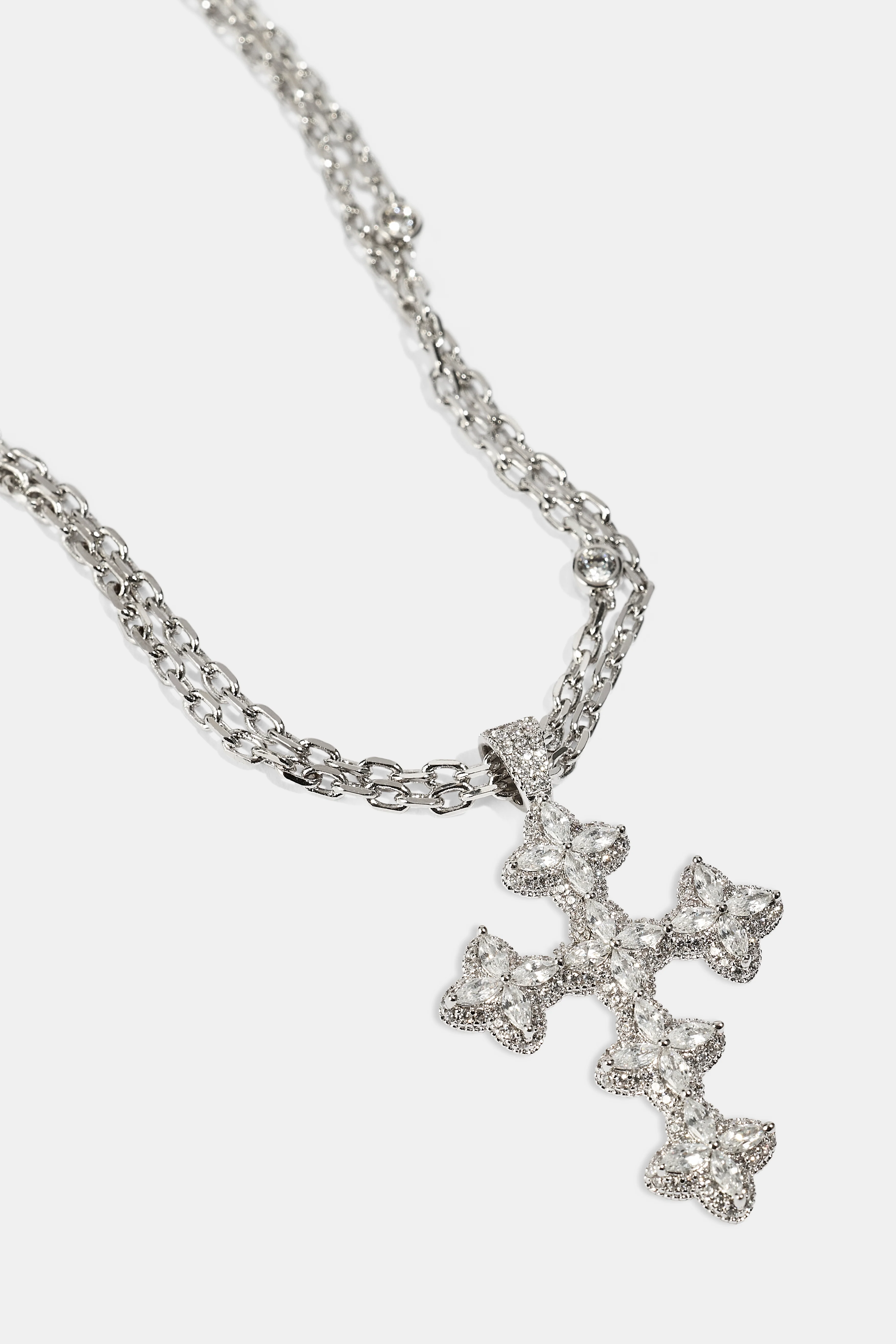 Double Layer Rolo Cross Necklace - 2mm - Image 4