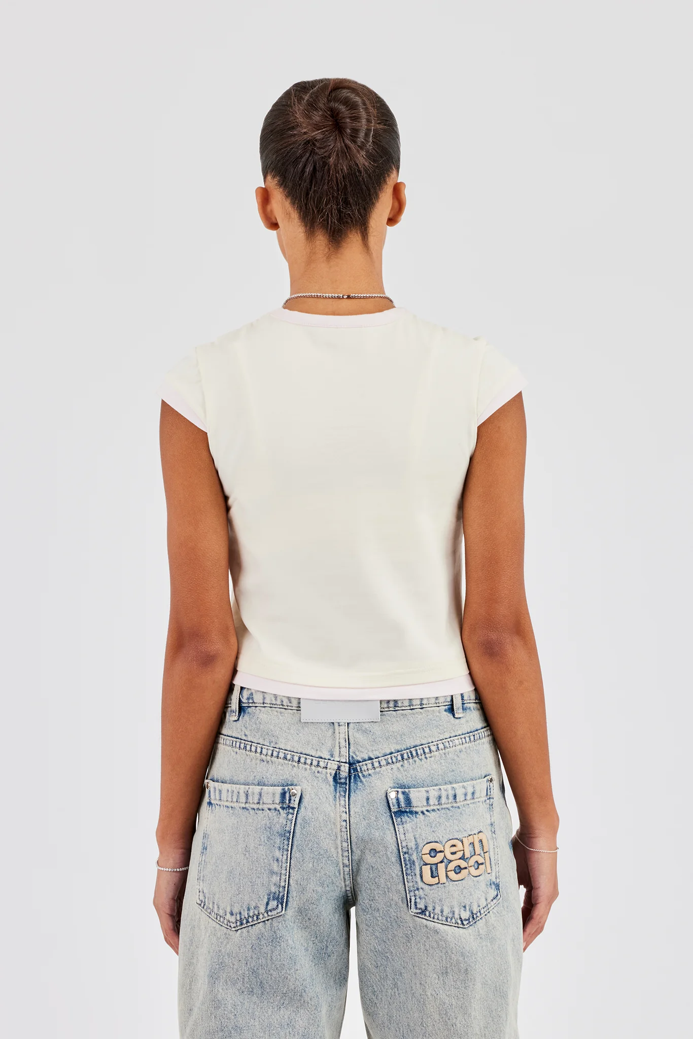 Double Layer Trim Cap Sleeve Top - Off White - Image 4
