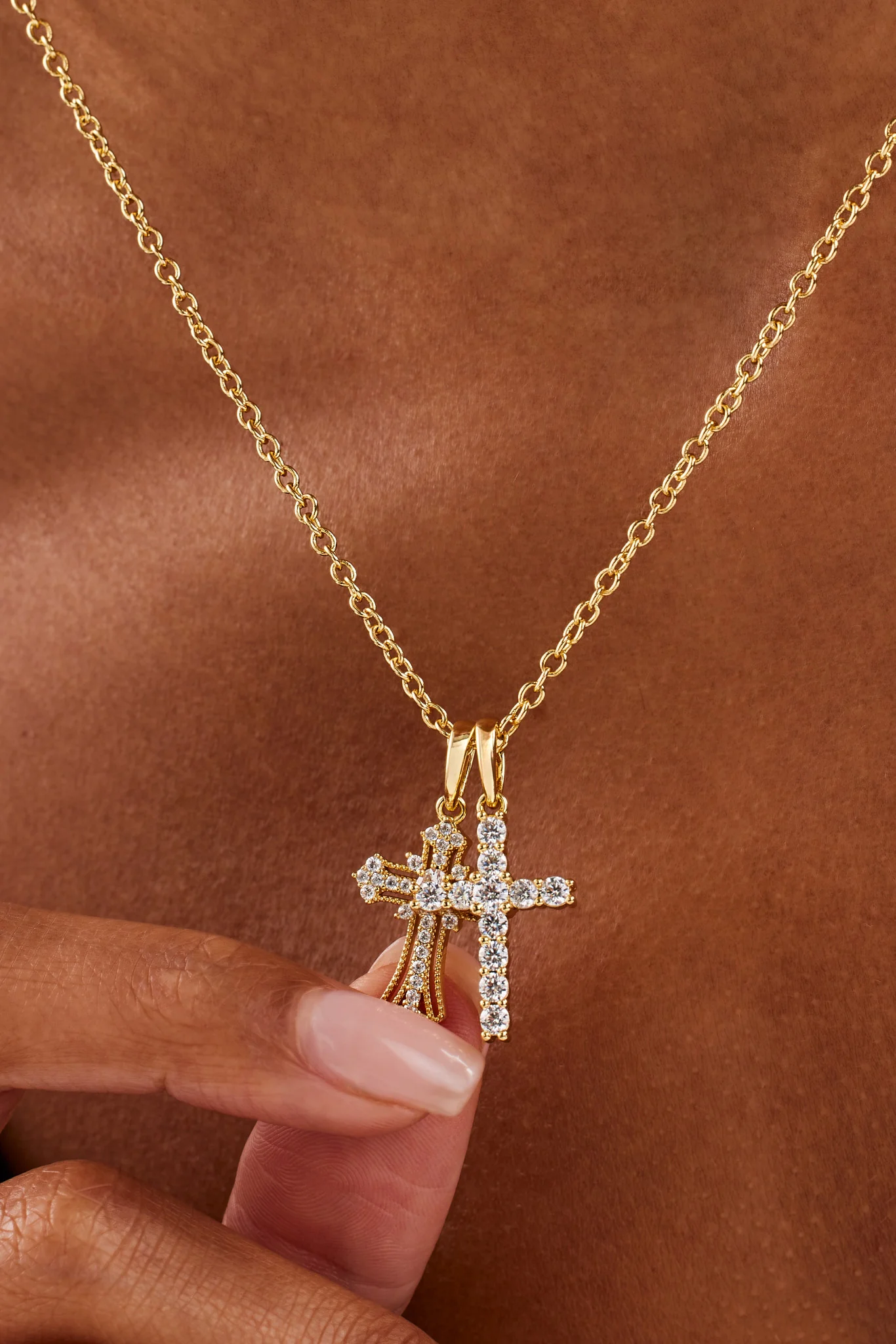 Double Multi Iced Cross Necklace - 20mm - Image 4