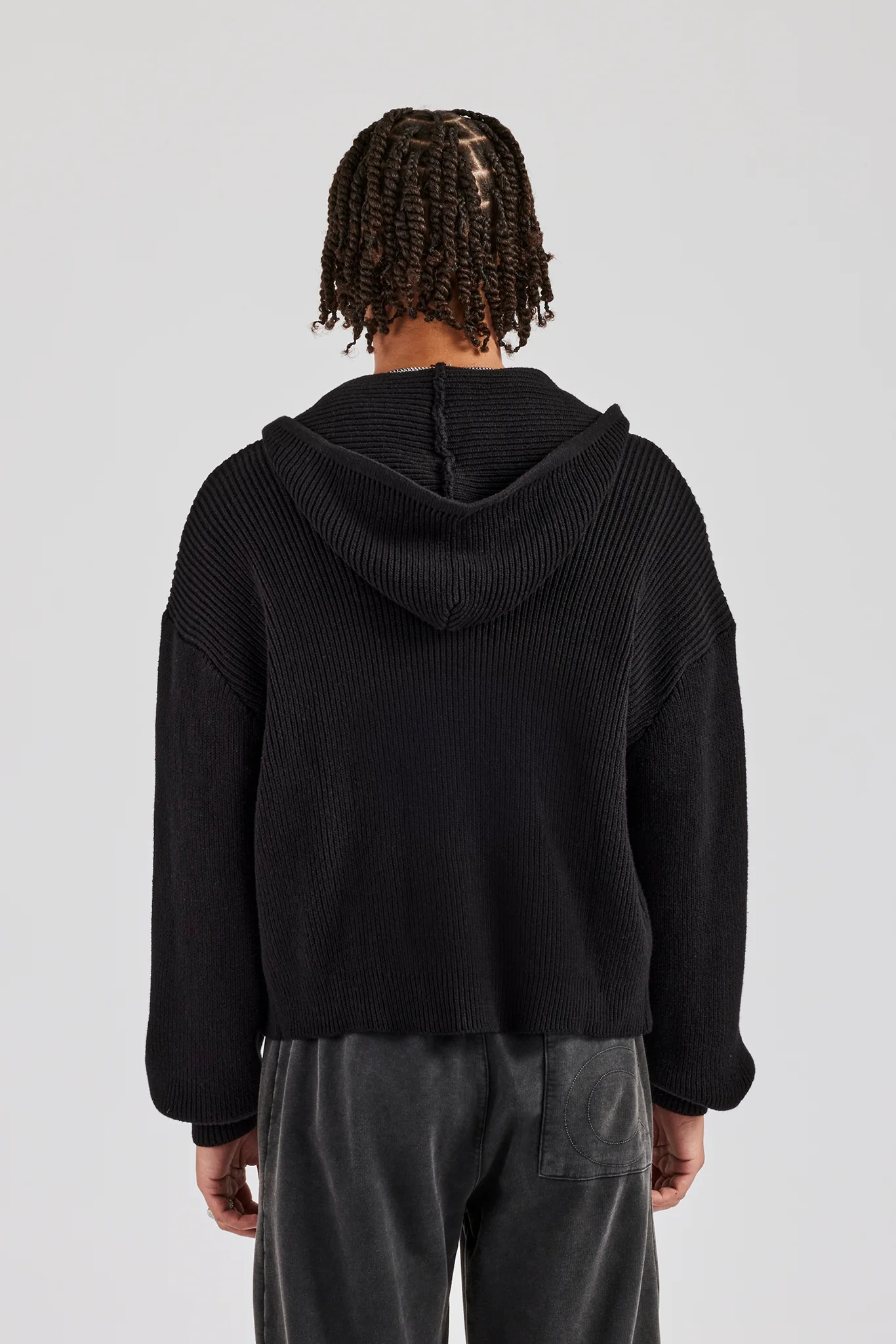 Dual Ended Knitted Zip Hoodie - Black - Image 4
