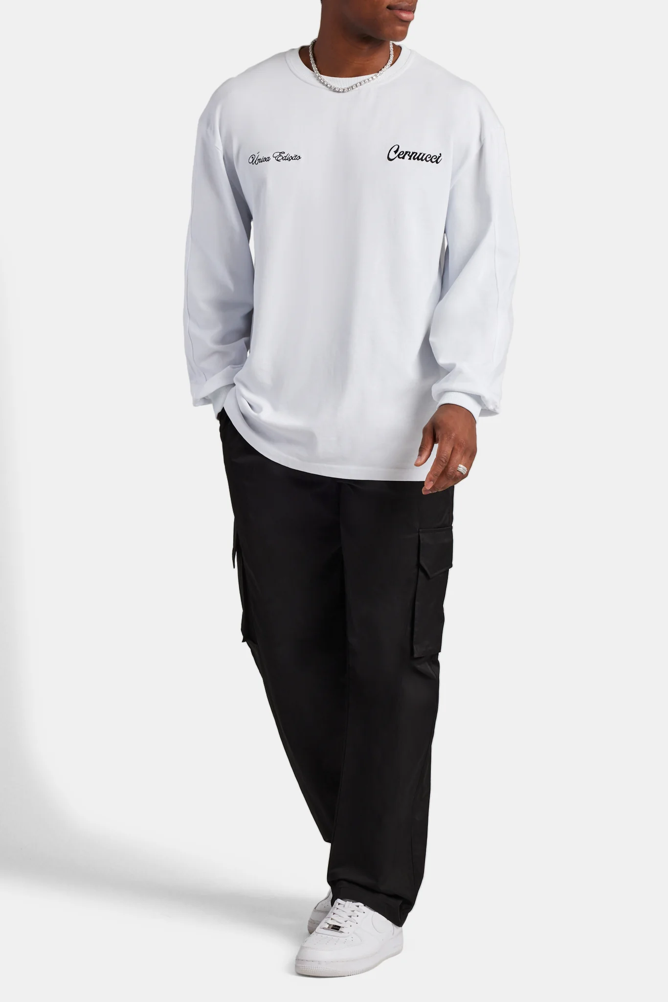 Elasticated Waistband Straight Leg Cargo Trousers  - Black - Image 3