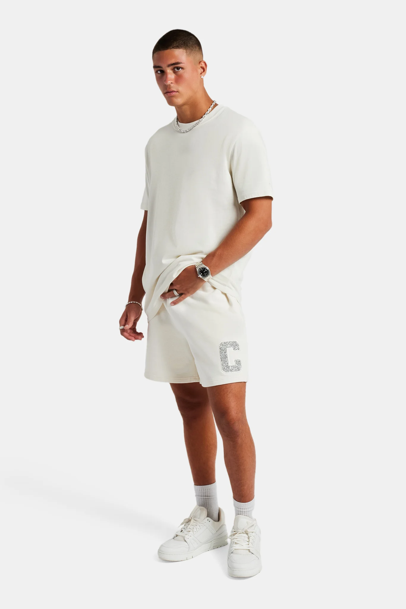 Embellished C Relaxed Short - Off White - Image 4
