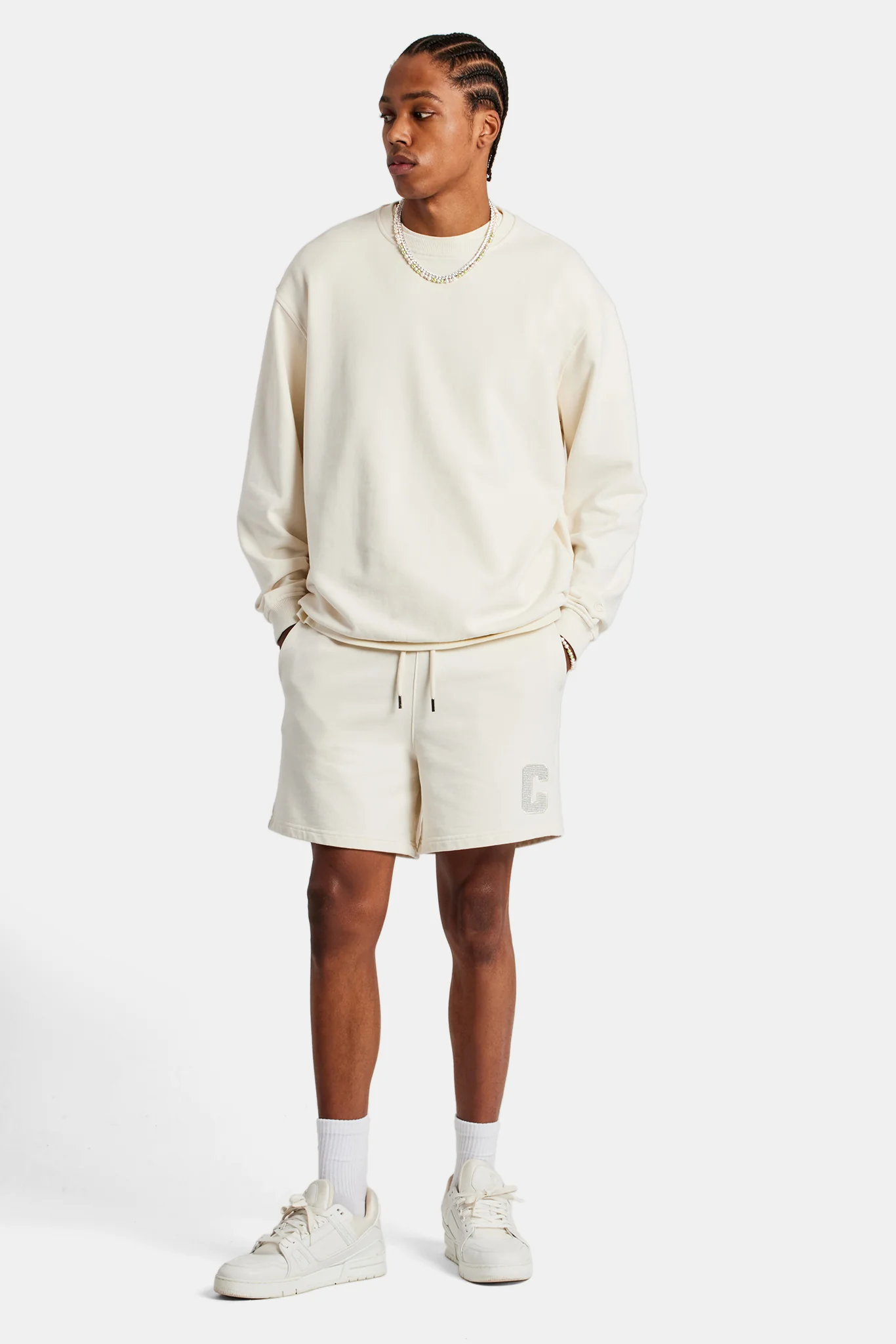 Embellished C Relaxed Shorts - Ecru - Image 2