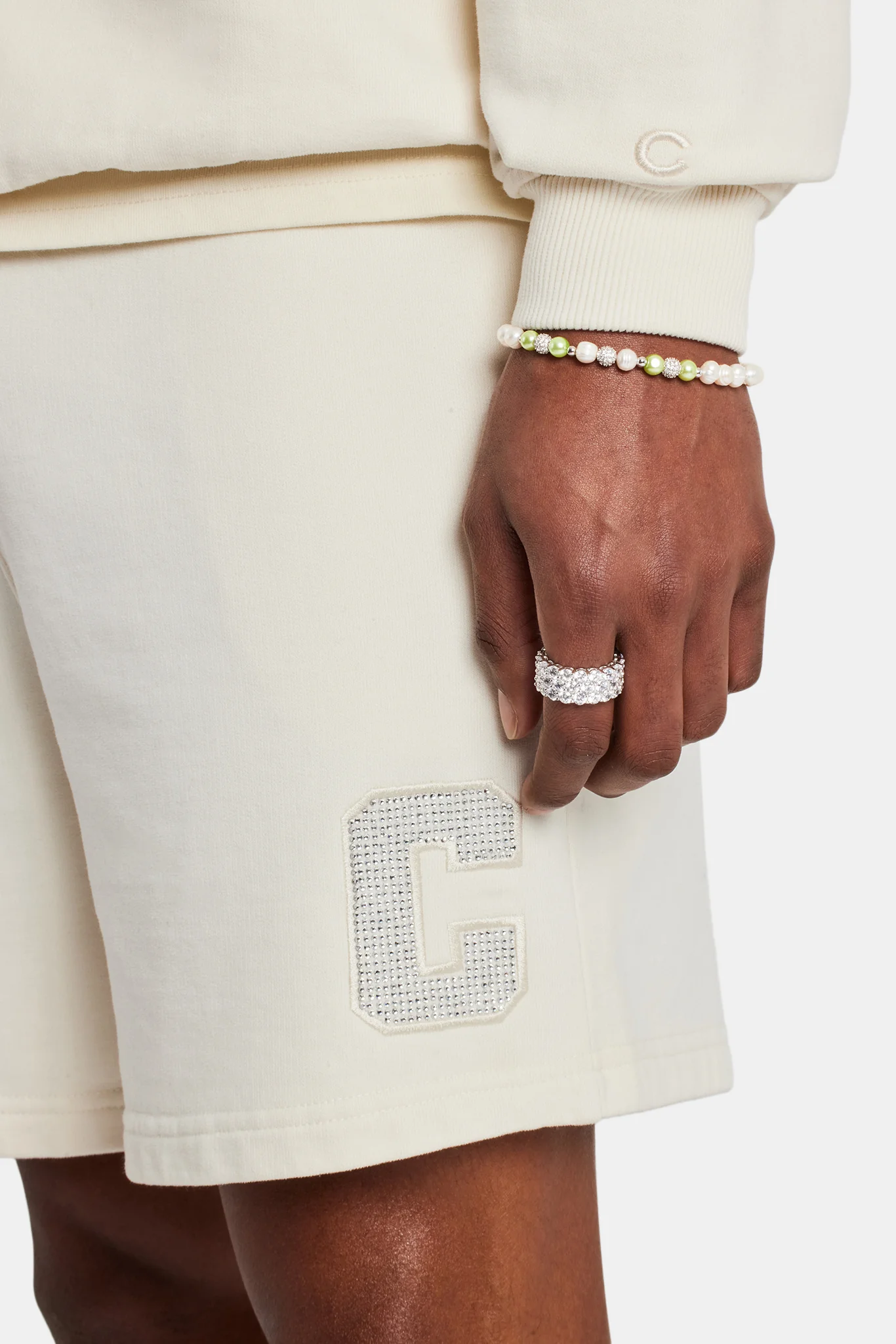 Embellished C Relaxed Shorts - Ecru - Image 3
