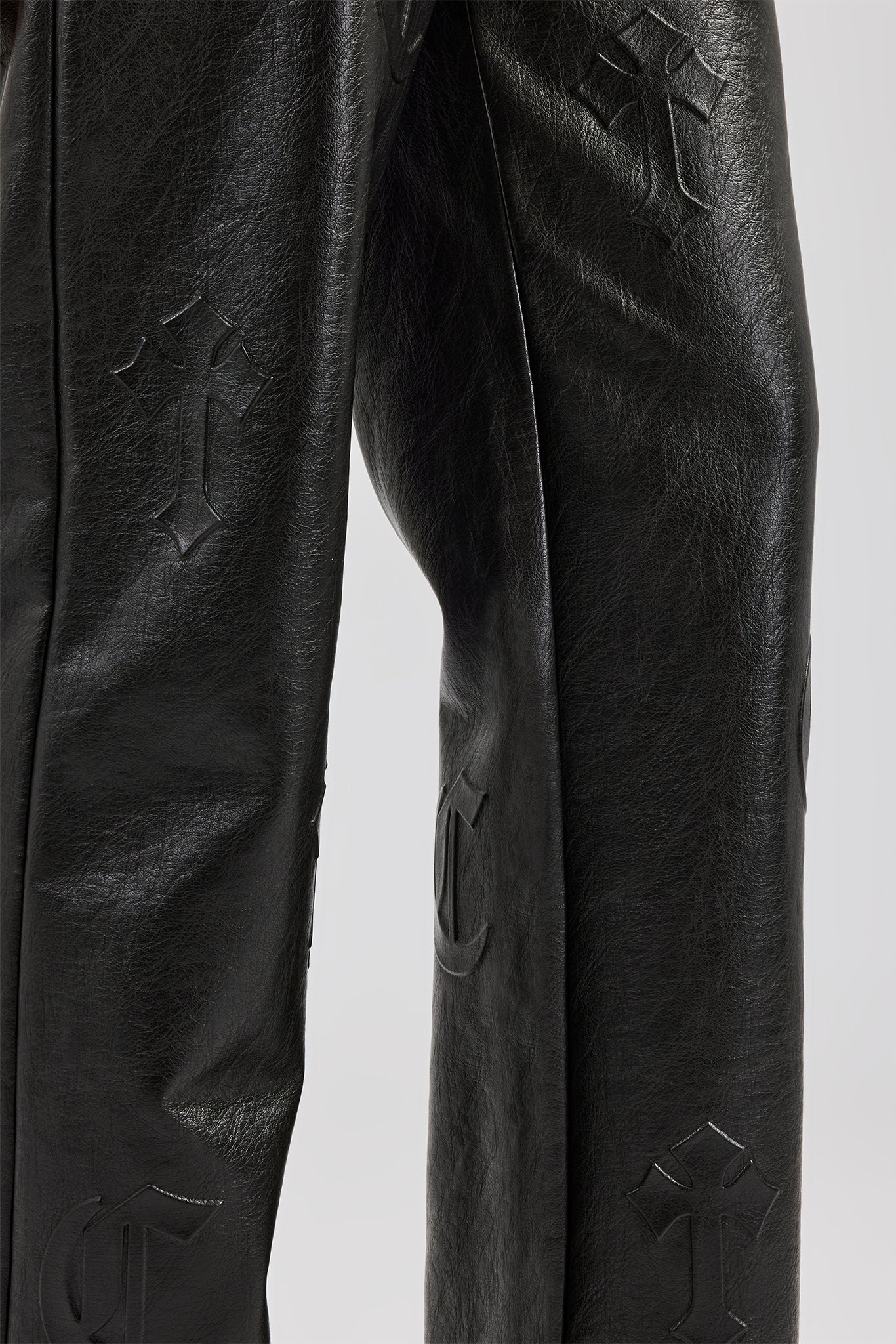 Embossed Cross Straight Leg PU Trouser - Black - Image 2