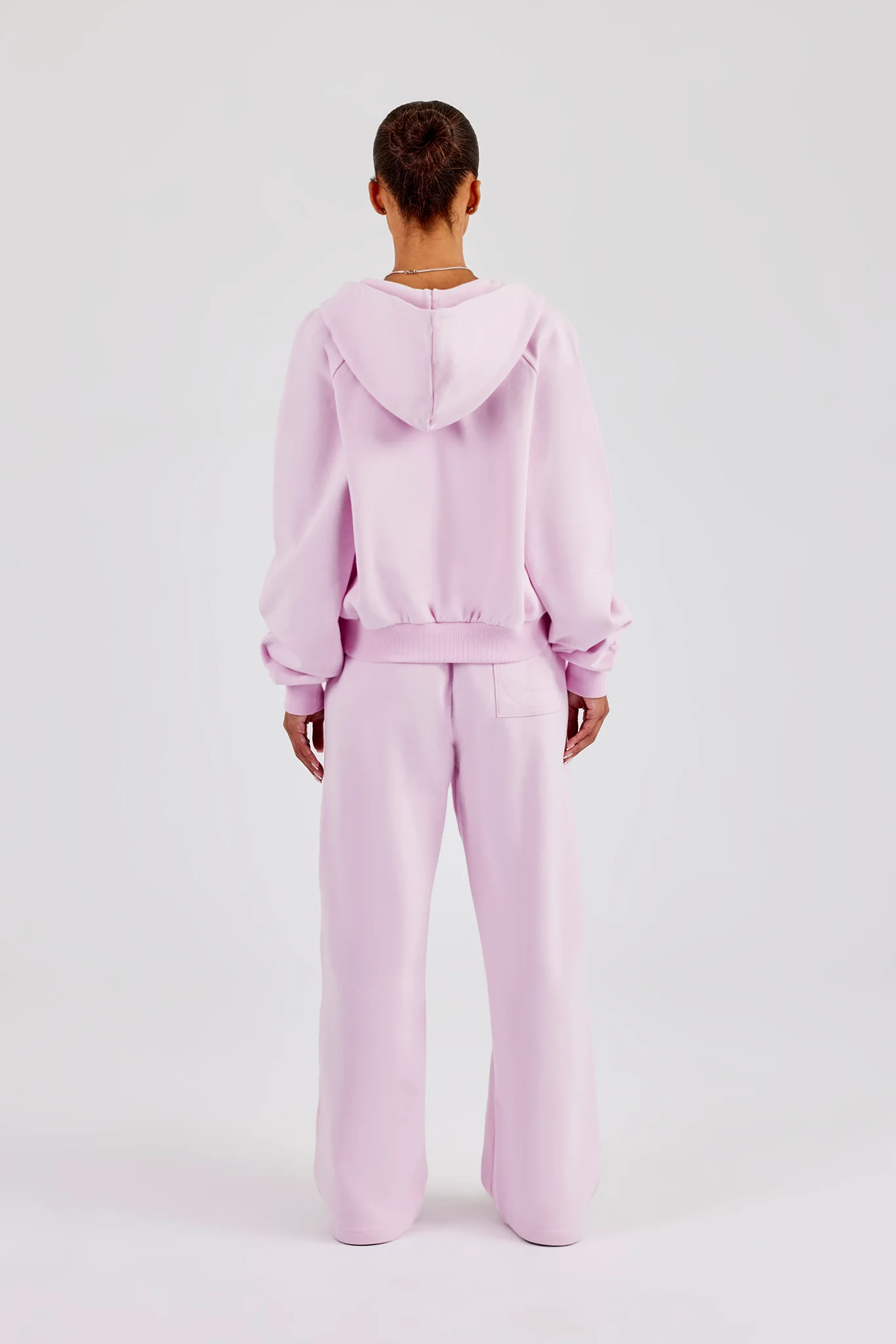 Embroidered Applique Boxy Zip Through Hoodie & Wide Leg Jogger - Pink - Image 3