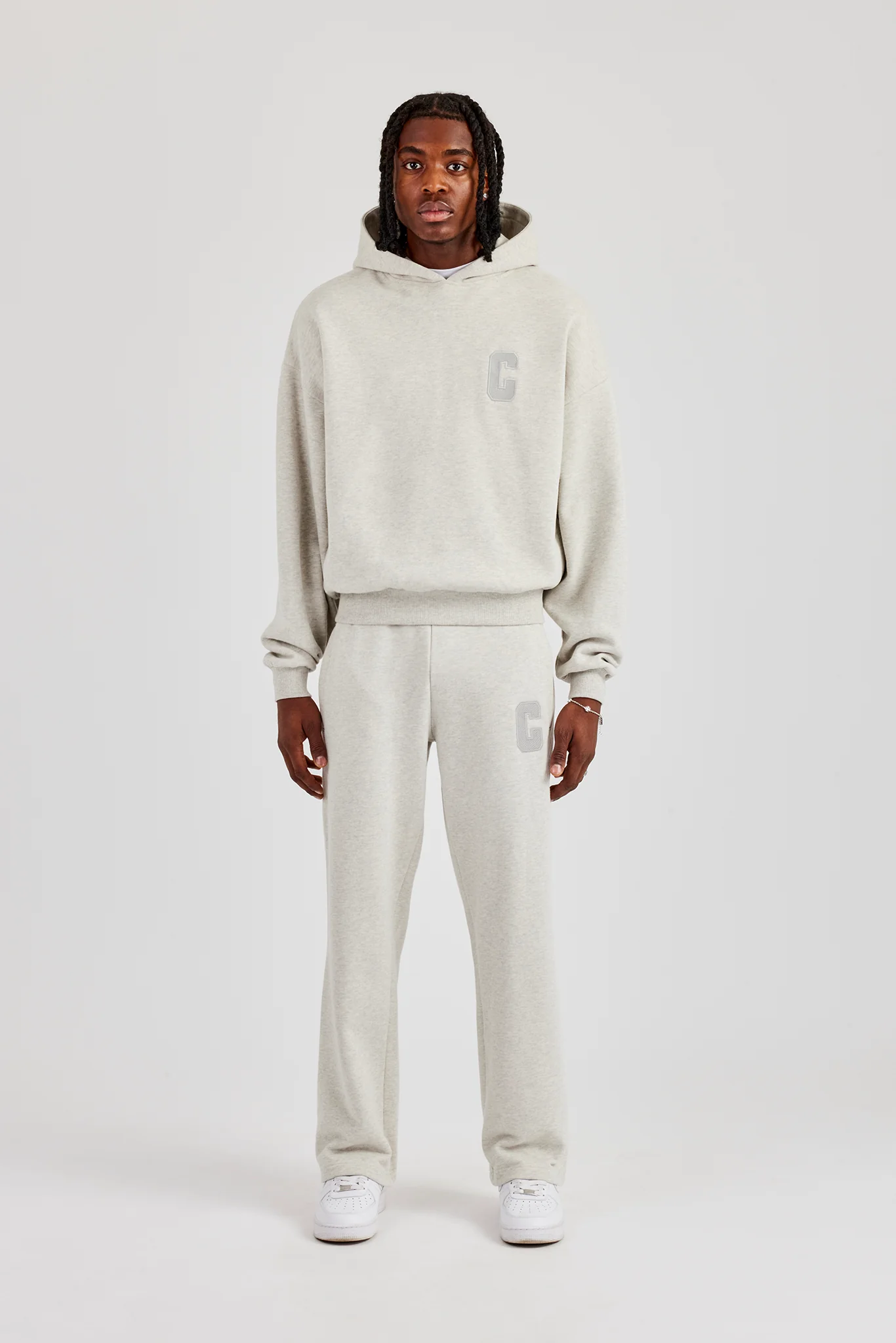 Embroidered C Boxy Hooded Tracksuit - Ash Grey