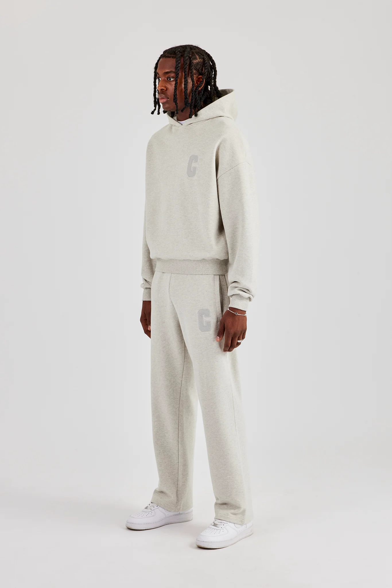 Embroidered C Boxy Hooded Tracksuit - Ash Grey - Image 2