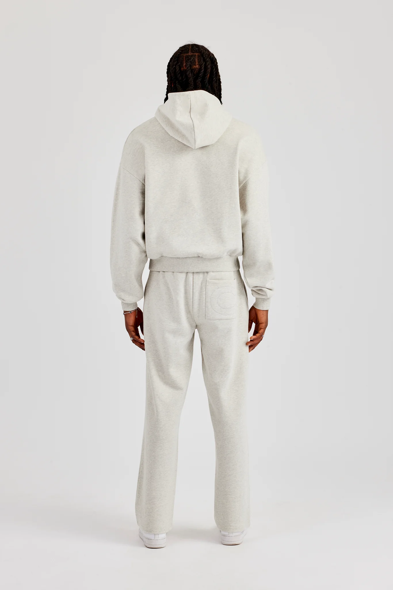Embroidered C Boxy Hooded Tracksuit - Ash Grey - Image 3