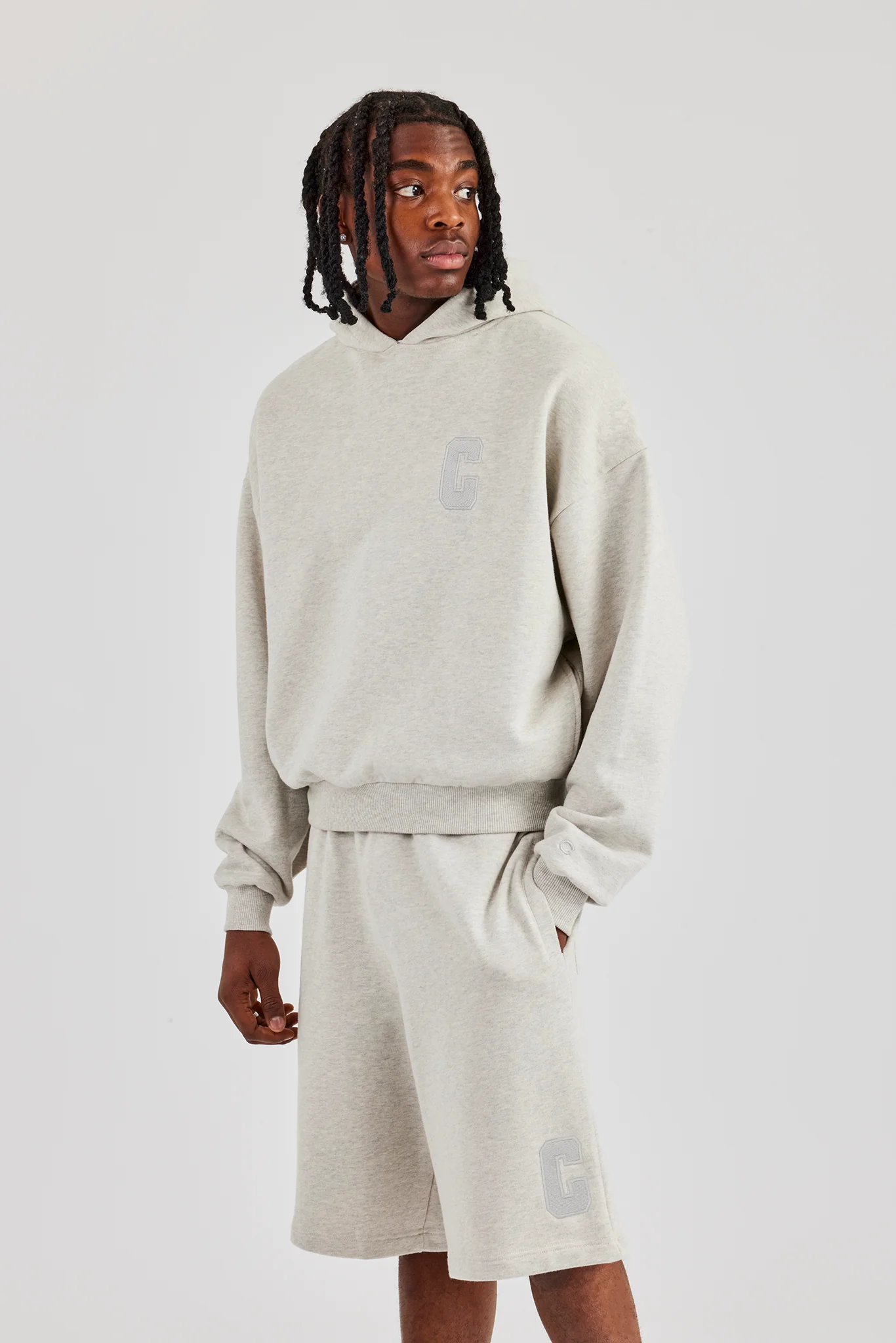 Embroidered C Boxy Hoodie - Ash Grey - Image 5