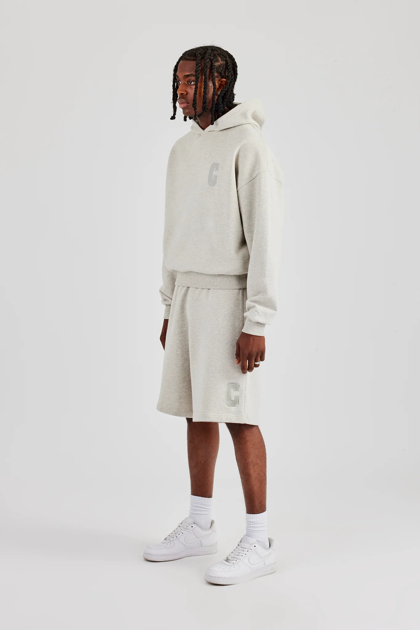 Embroidered C Boxy Hoodie & Short - Ash Grey - Image 2