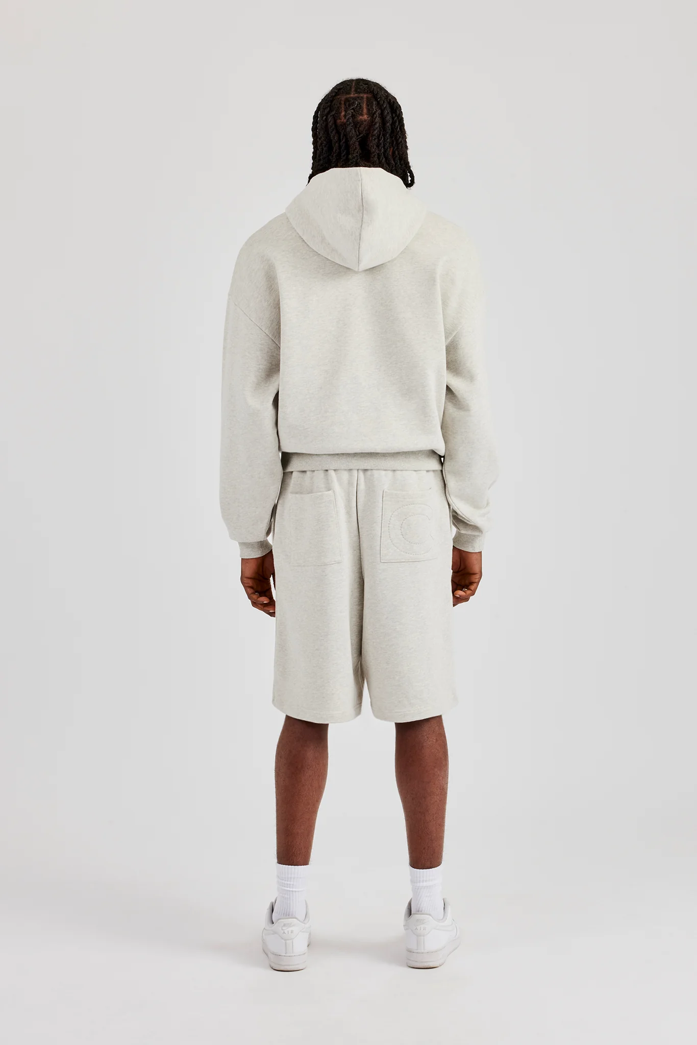 Embroidered C Boxy Hoodie & Short - Ash Grey - Image 3