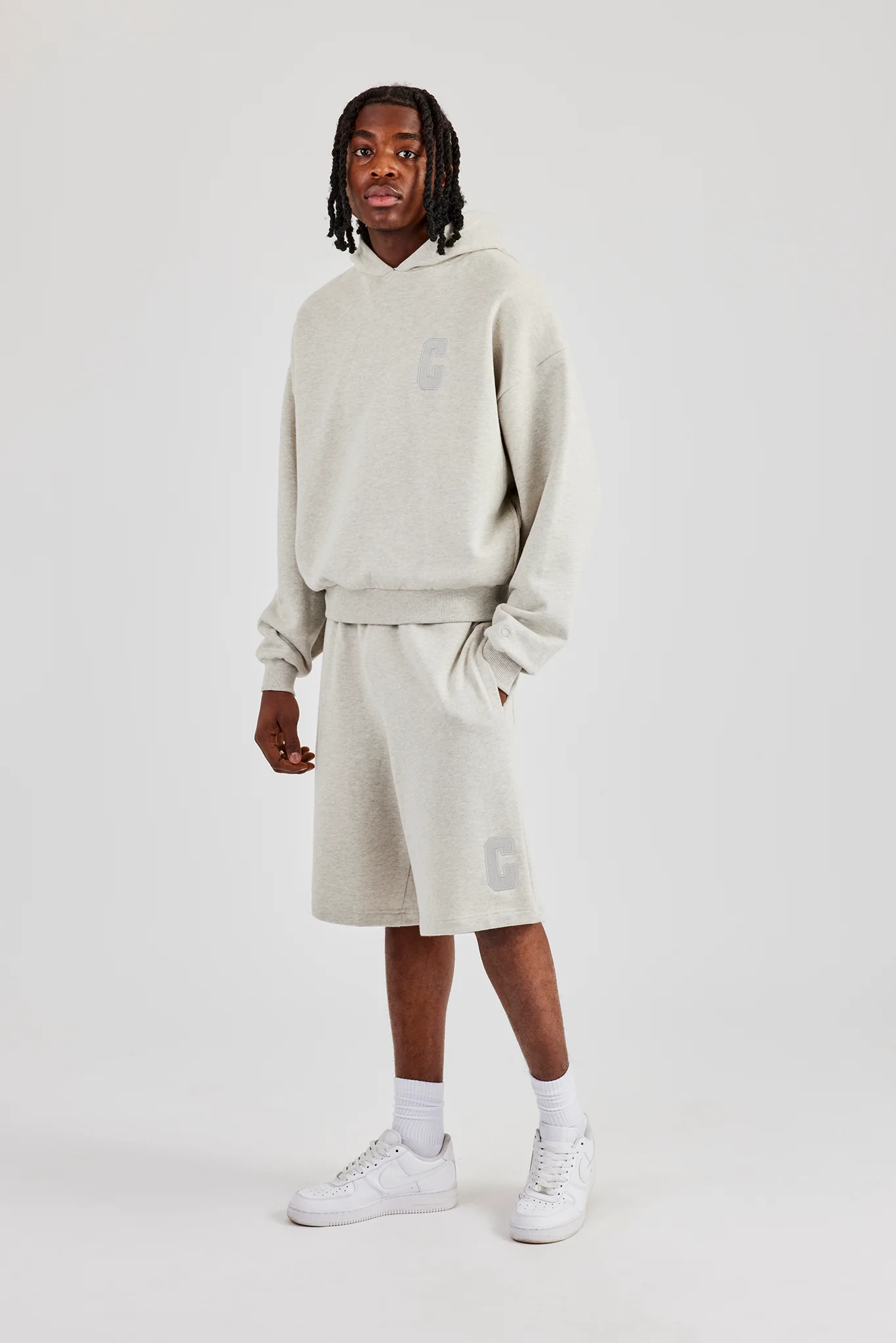 Embroidered C Boxy Hoodie & Short - Ash Grey - Image 4