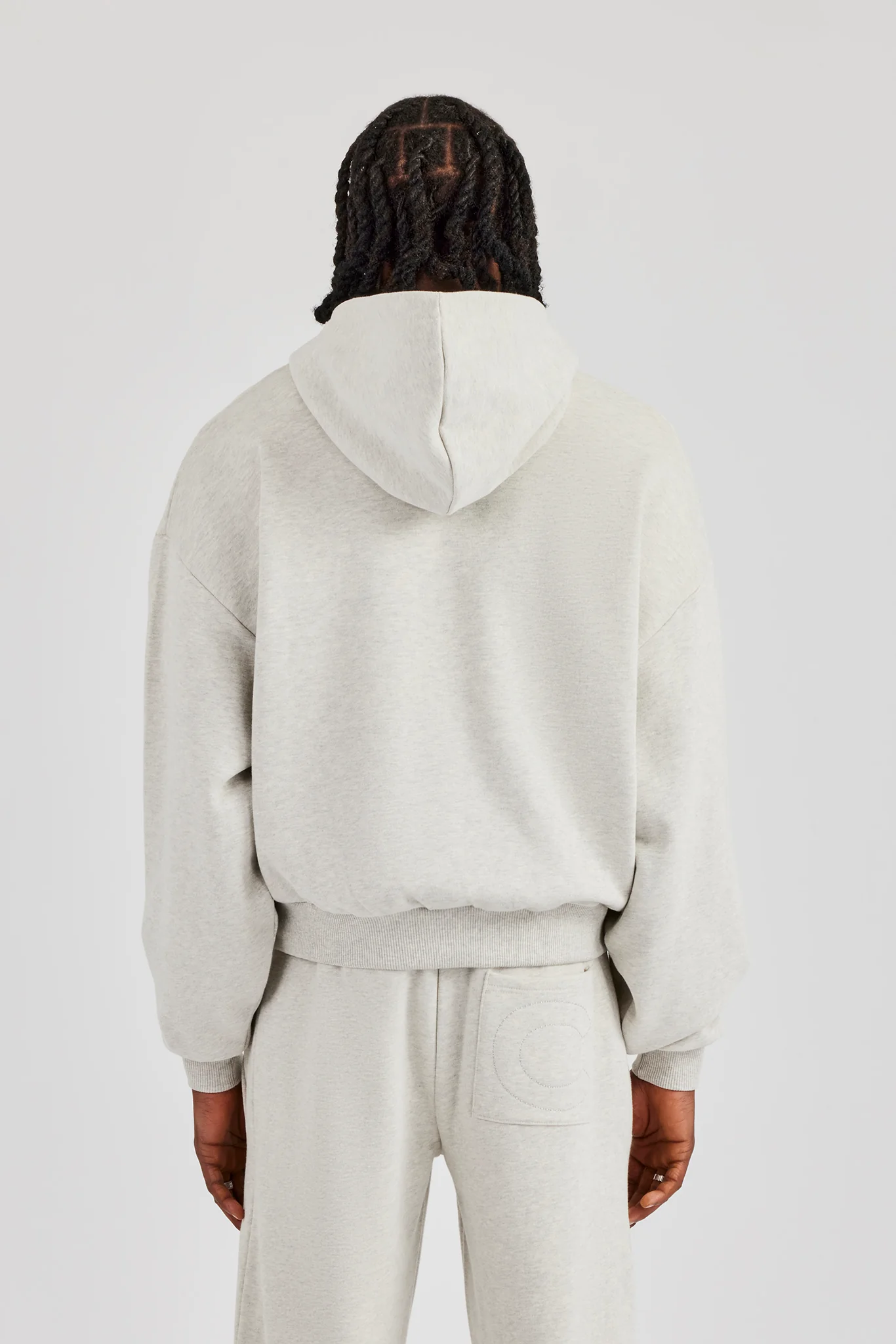 Embroidered C Boxy Zip Through Hoodie - Ash Grey - Image 4