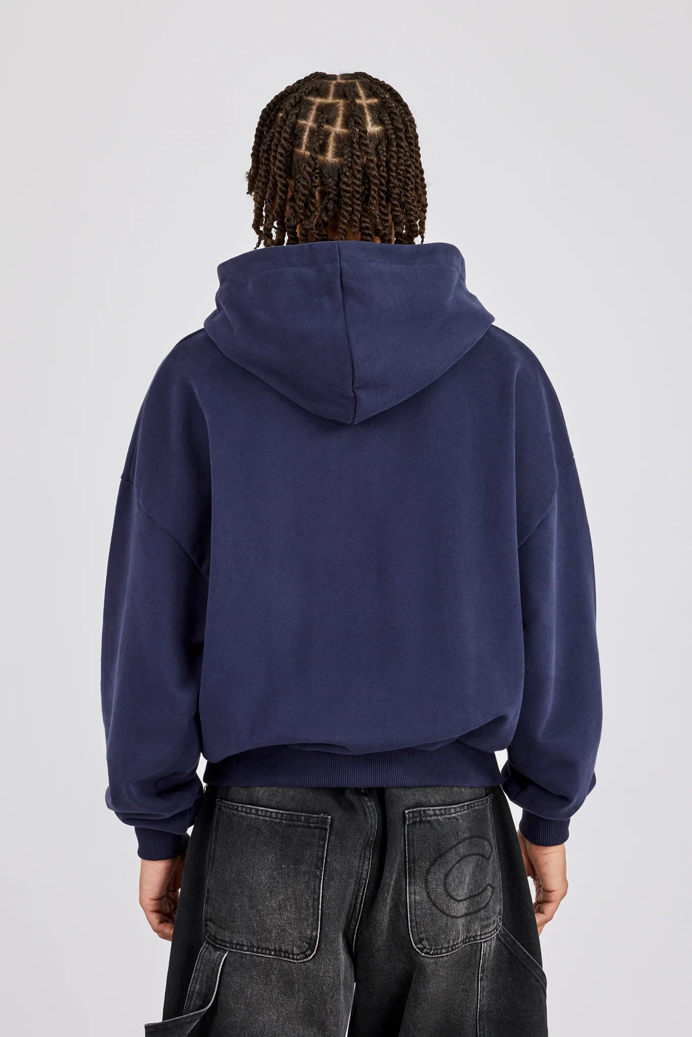 Embroidered C Boxy Zip Through Hoodie - Navy Blue - Image 3