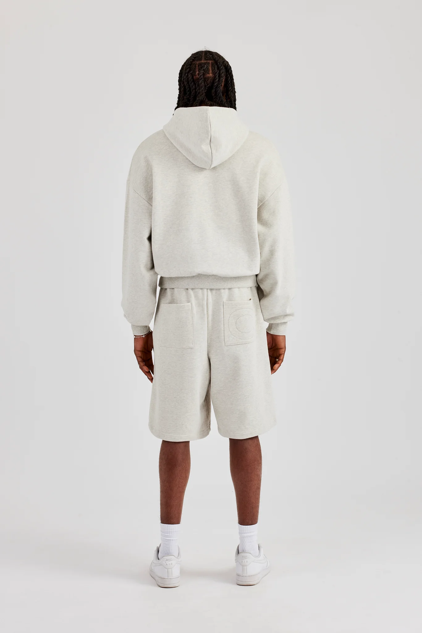 Embroidered C Boxy Zip Through Hoodie & Short - Ash Grey - Image 3