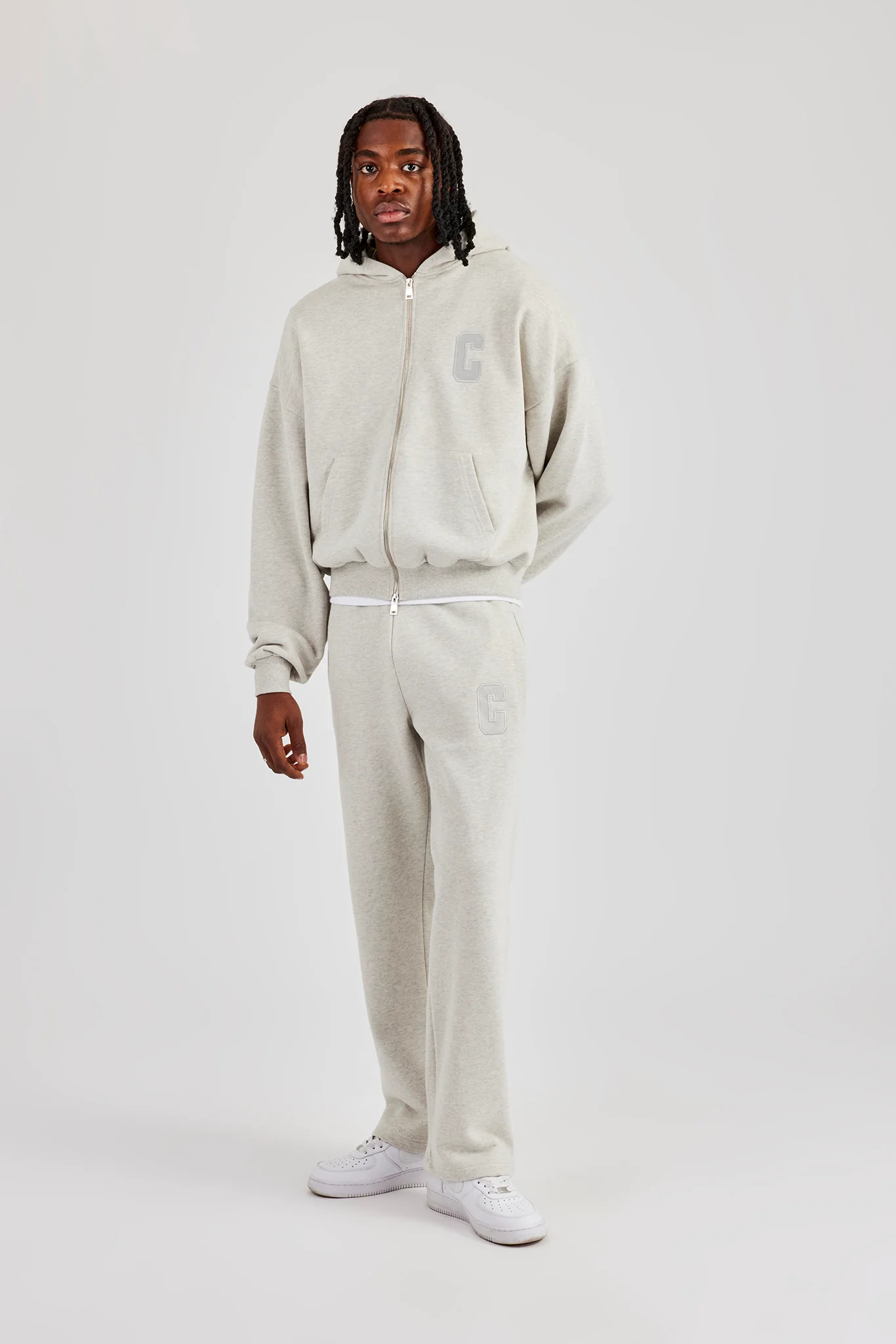 Embroidered C Boxy Zip Through Tracksuit - Ash Grey - Image 4