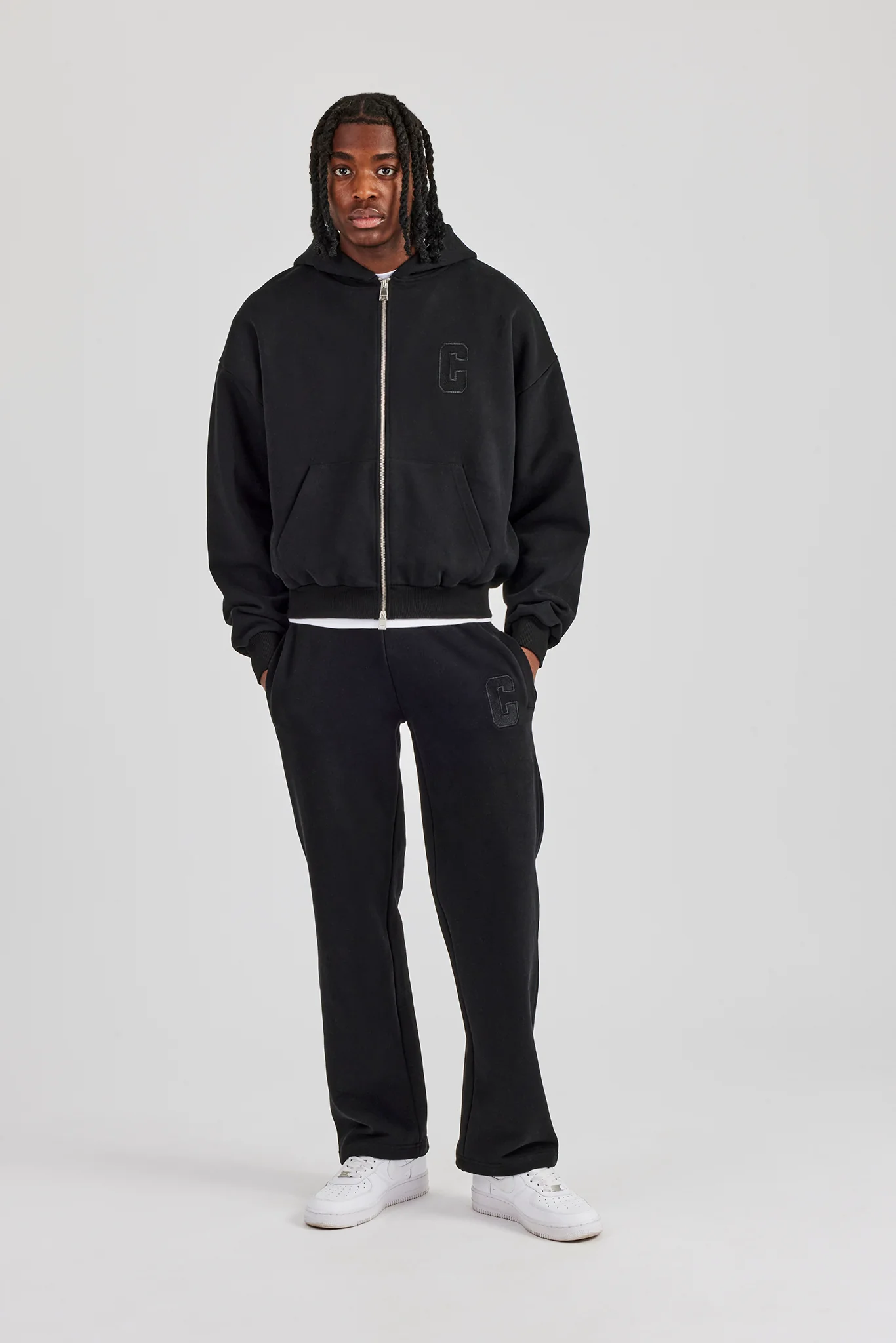 Embroidered C Boxy Zip Through Tracksuit - Black - Image 4