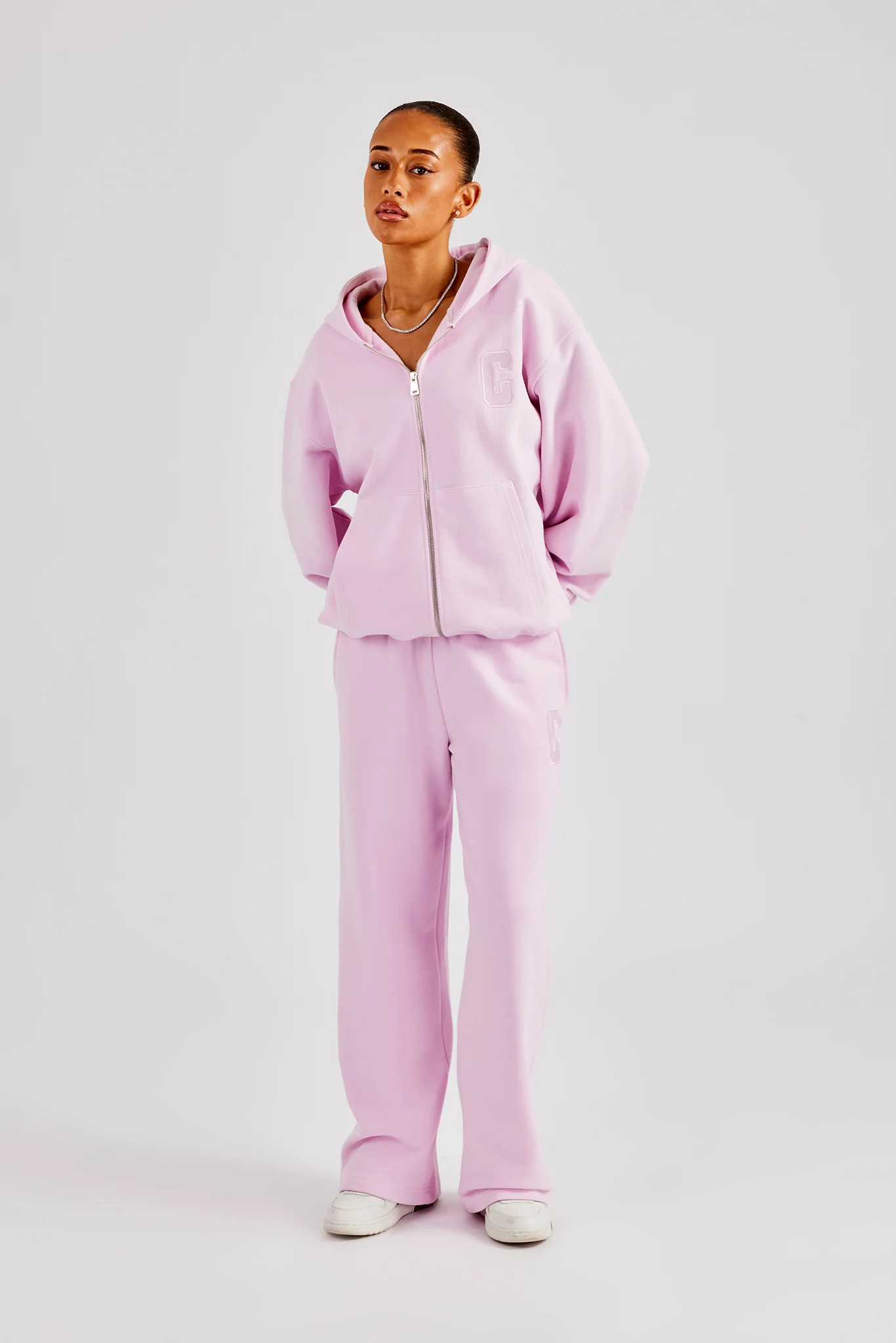 Embroidered C Zip Through Tracksuit - Pink - Image 3