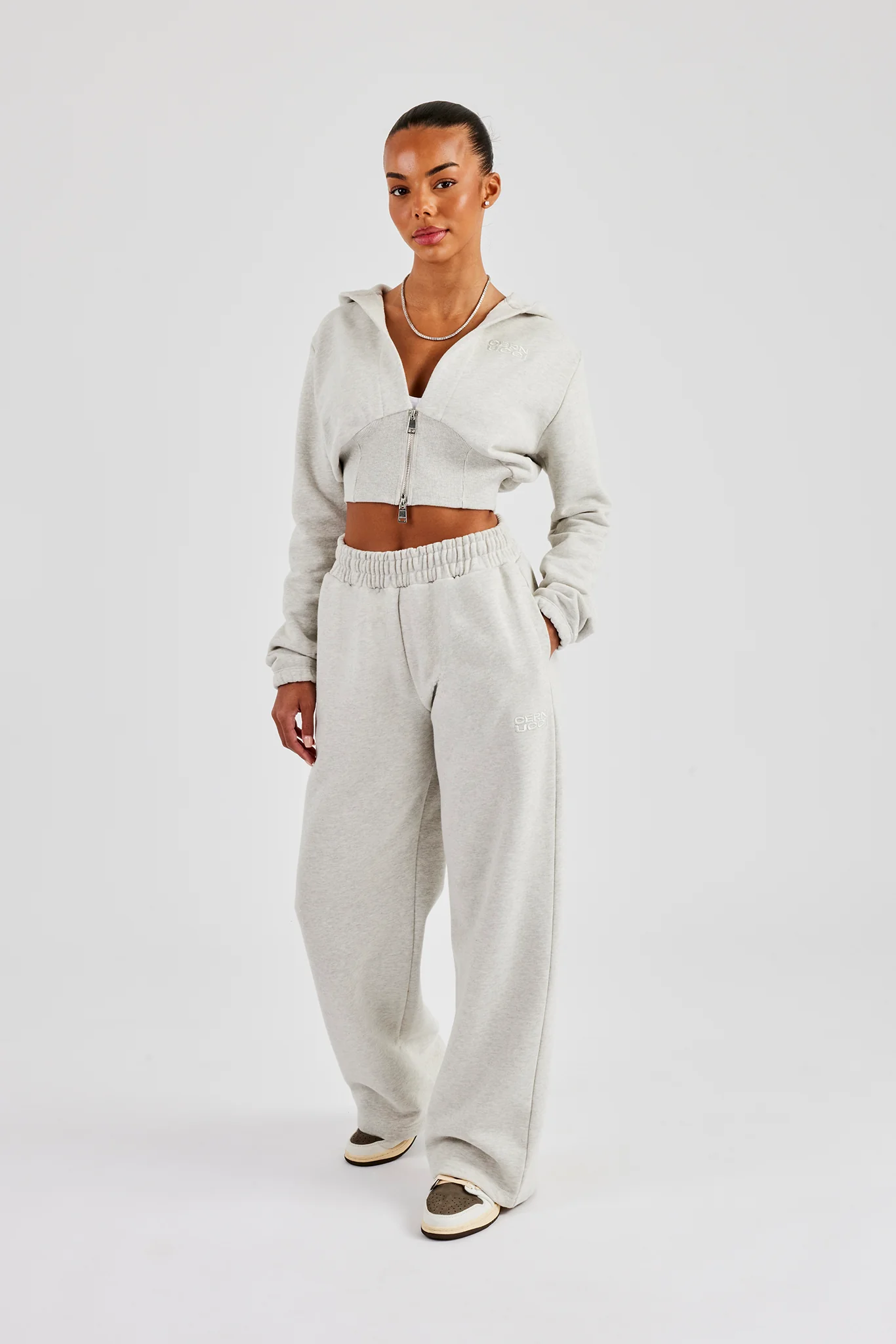 Embroidered Cernucci Wide Leg Jogger - Ash Grey - Image 2