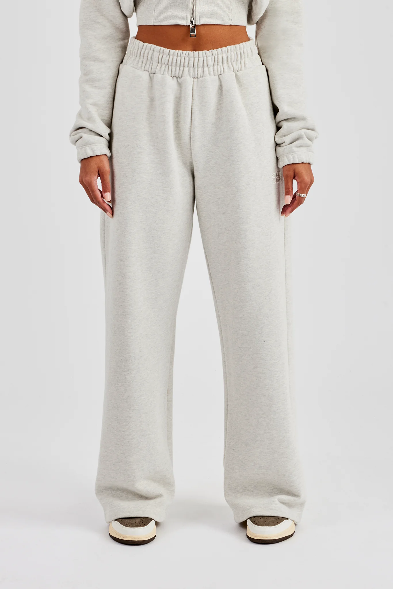 Embroidered Cernucci Wide Leg Jogger - Ash Grey - Image 3