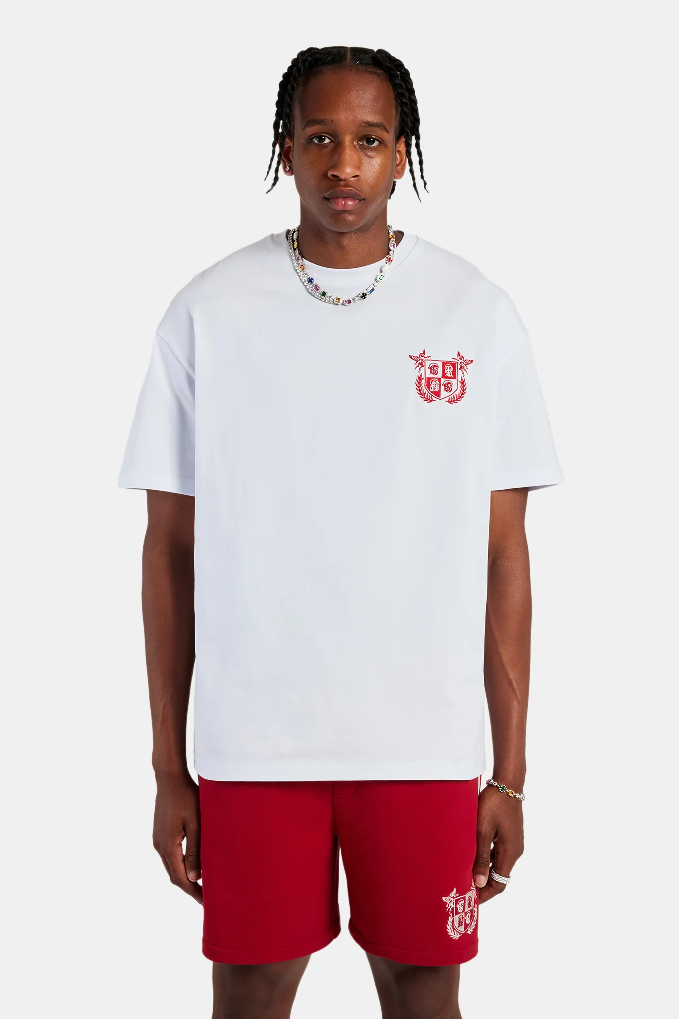 Embroidered Crest Oversized T-Shirt - White - Image 2