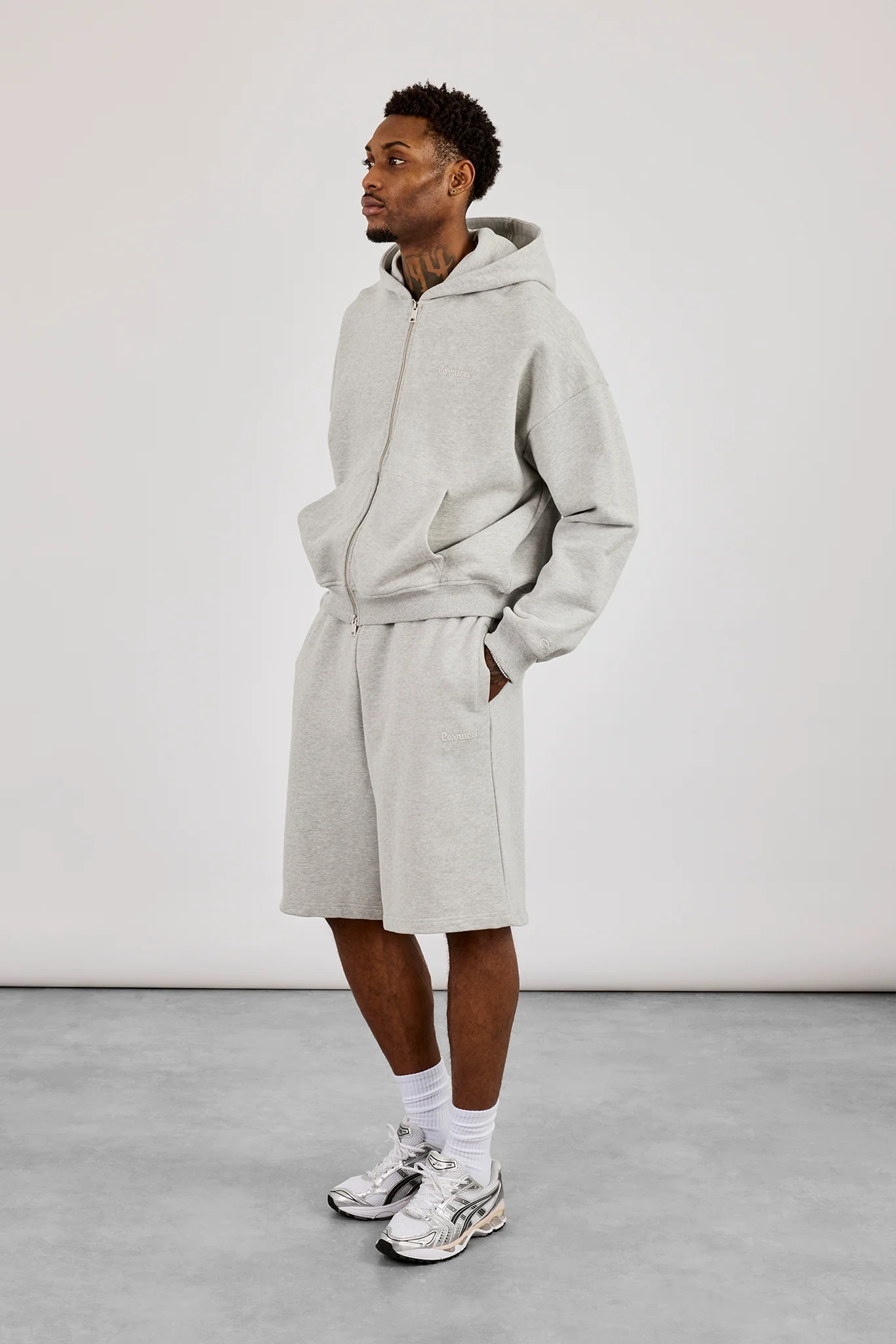 Embroidered Jersey Jort - Grey Marl - Image 2