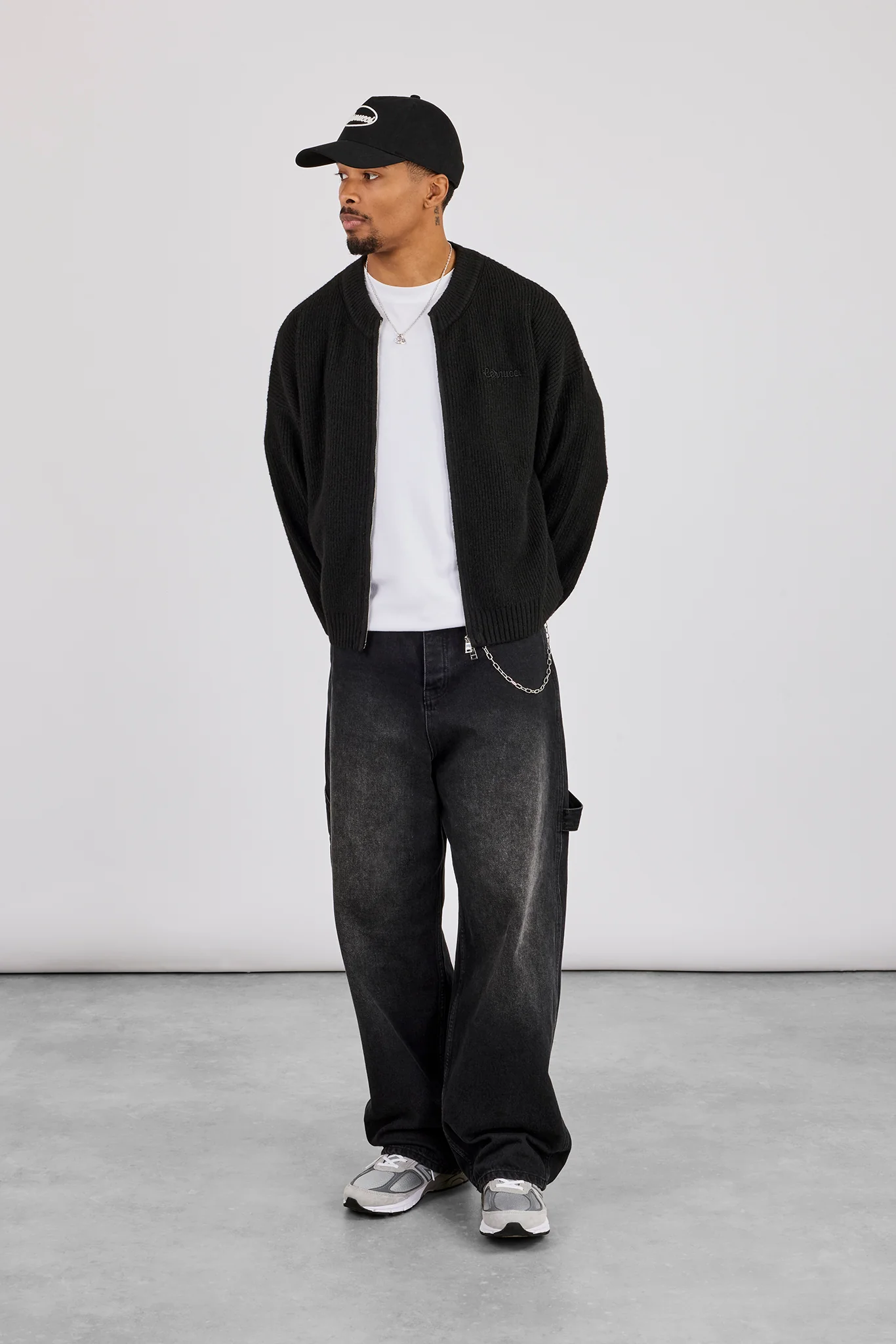 Embroidered Knitted Bomber - Black - Image 2