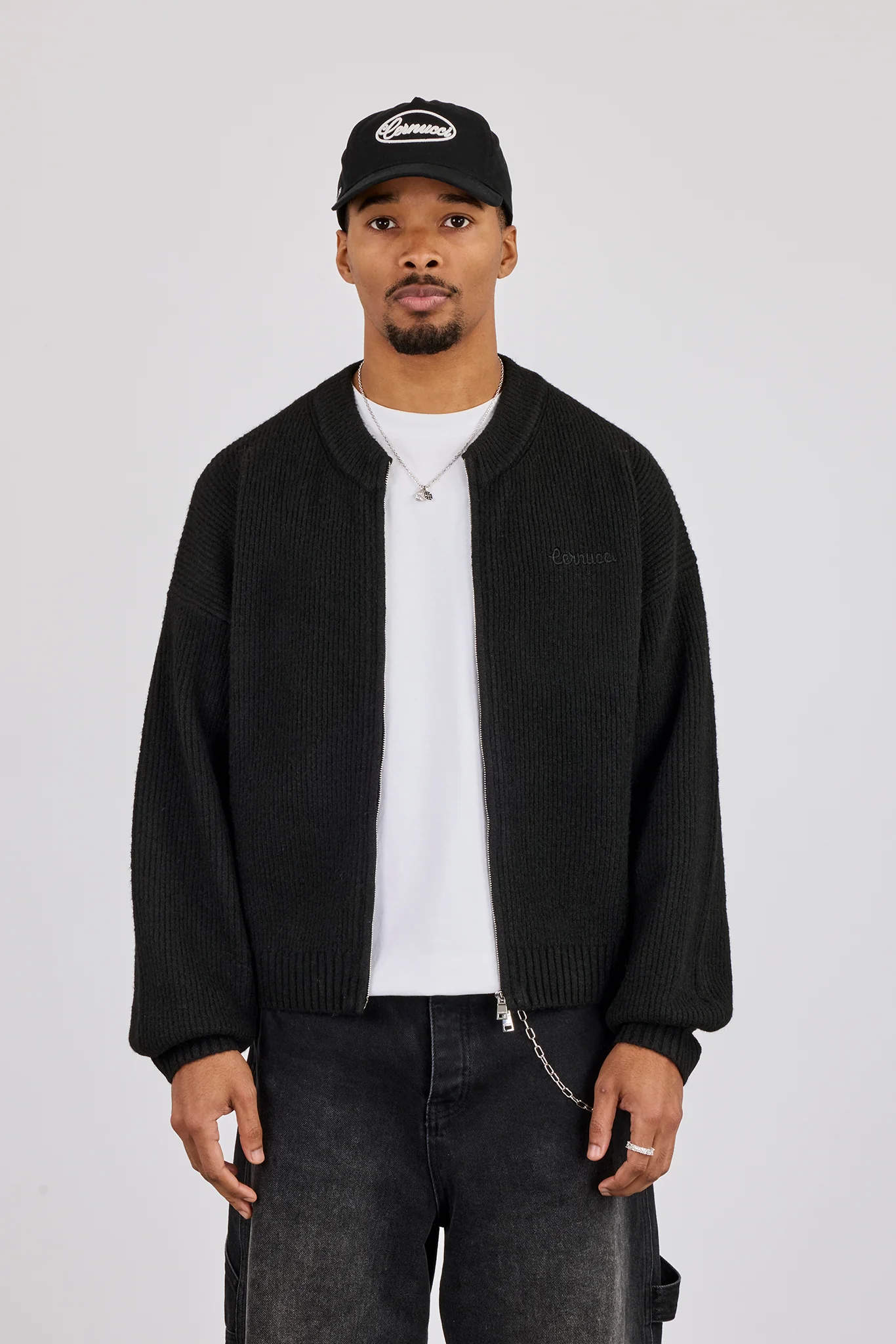 Embroidered Knitted Bomber - Black - Image 3