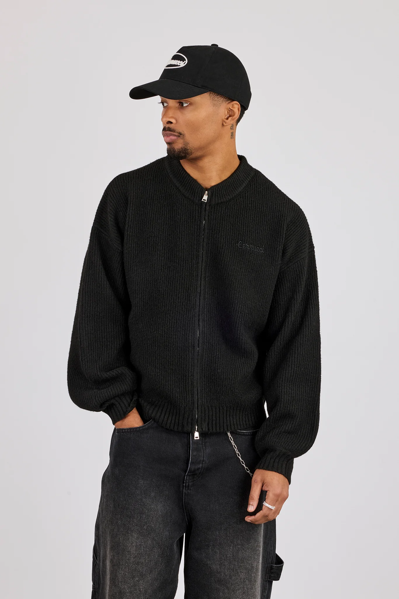 Embroidered Knitted Bomber - Black - Image 4