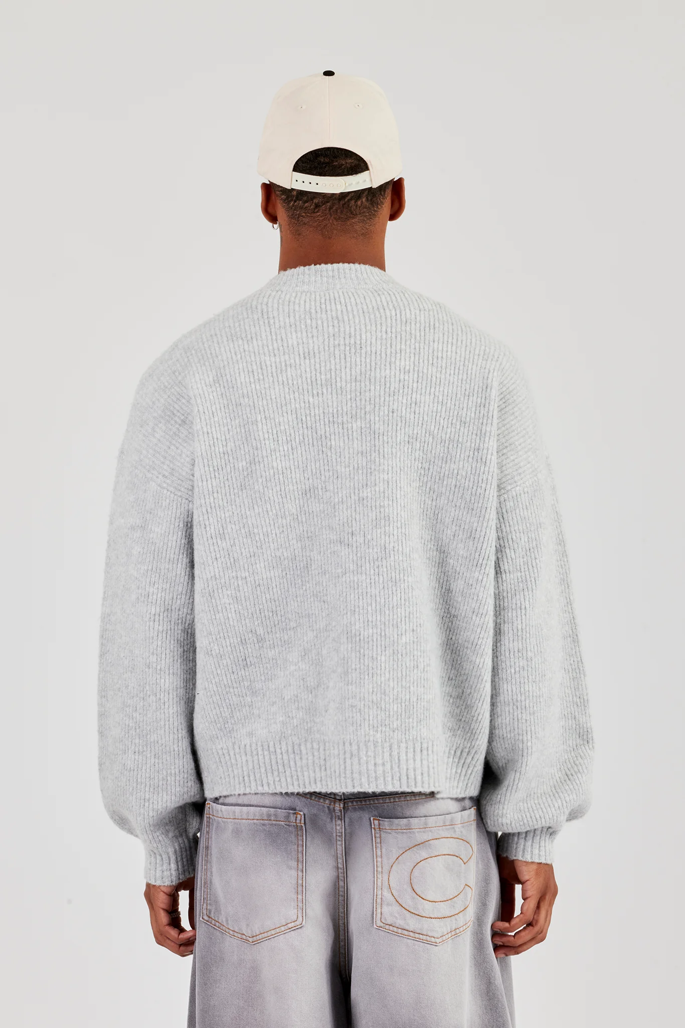 Embroidered Knitted Bomber - Light Grey - Image 4