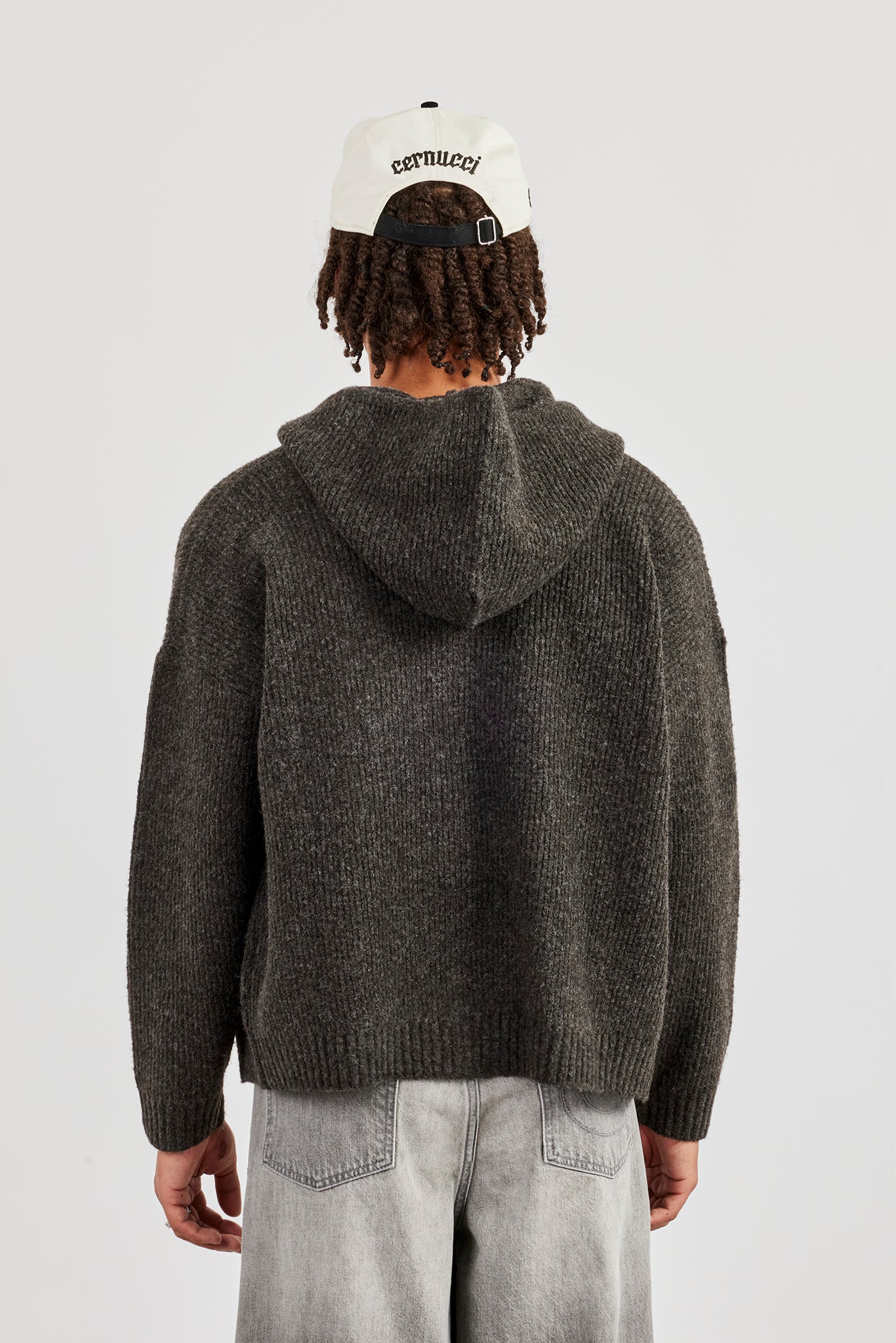 Embroidered Knitted Zip Hoodie - Chocolate - Image 4