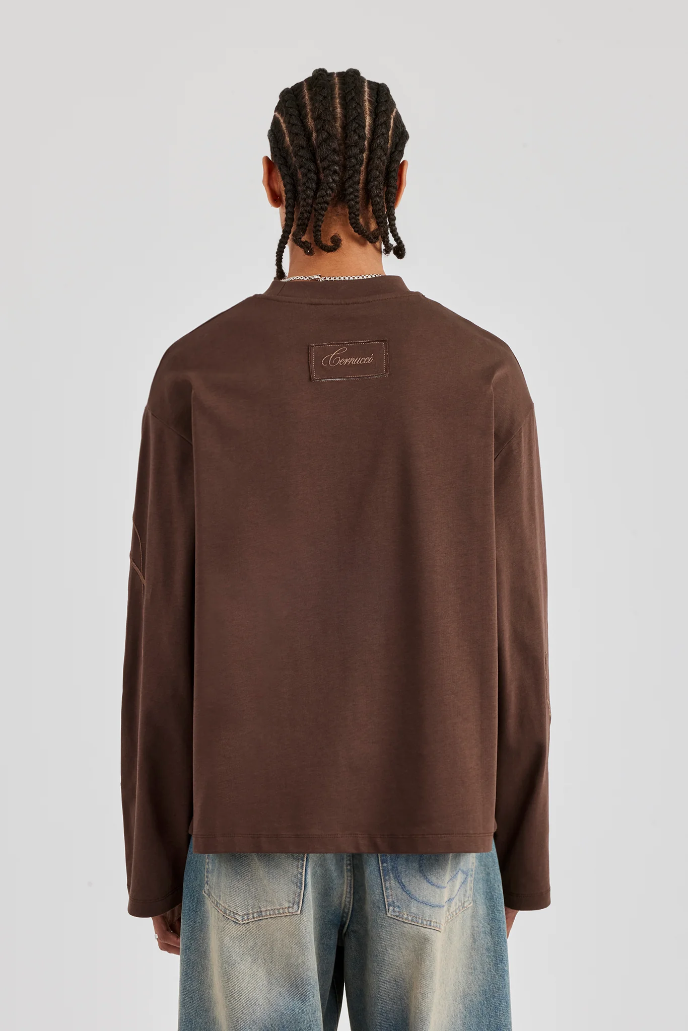 Embroidered Long Sleeve T-Shirt - Chocolate - Image 3
